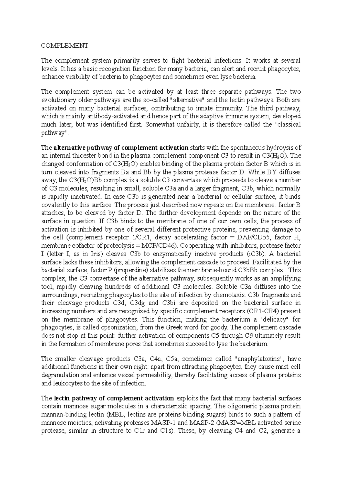 Complement lecture notes 1 - COMPLEMENT The complement system primarily ...