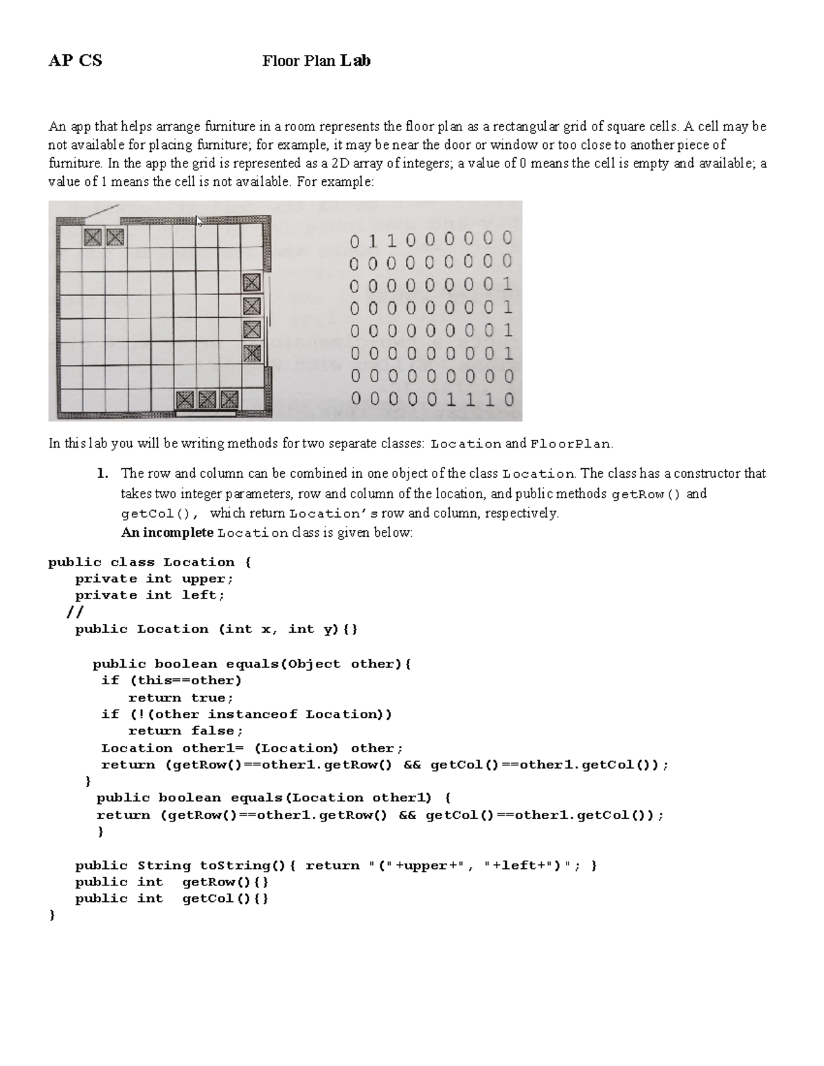 Floor Plan+Lab+21-22+ with+Equals - AP CS Floor Plan Lab An app that ...
