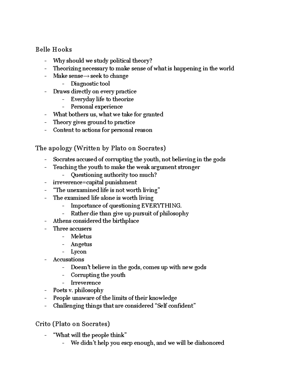 Poly sci 100 exam one - Yuna Blajer, exam 1 study guide - Belle Hooks ...