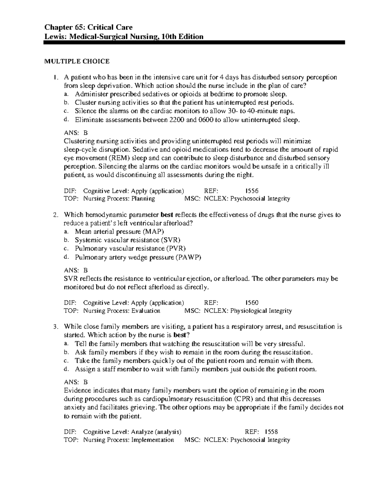 C65 - Chapter 65 - Chapter 65: Critical Care Lewis: Medical-Surgical ...