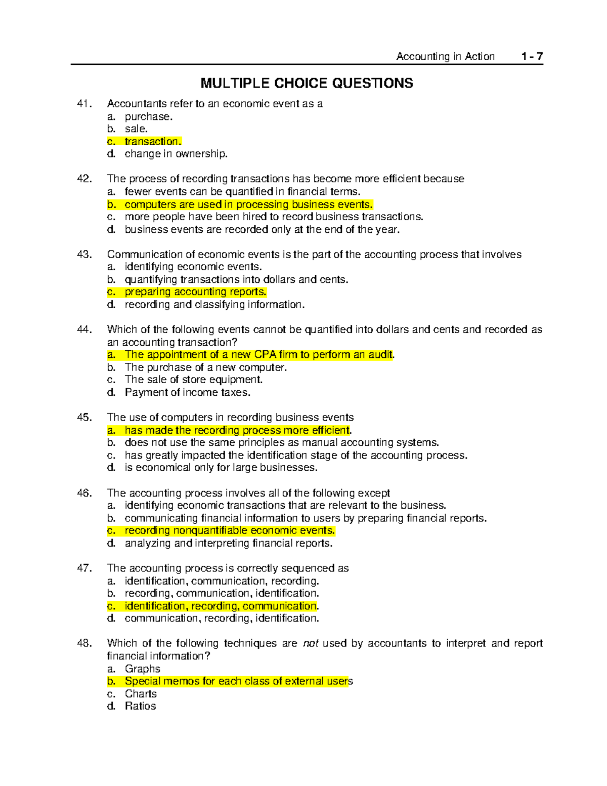 Chap1 - MCQs - Accounting In Action 1 - 7 MULTIPLE CHOICE QUESTIONS ...