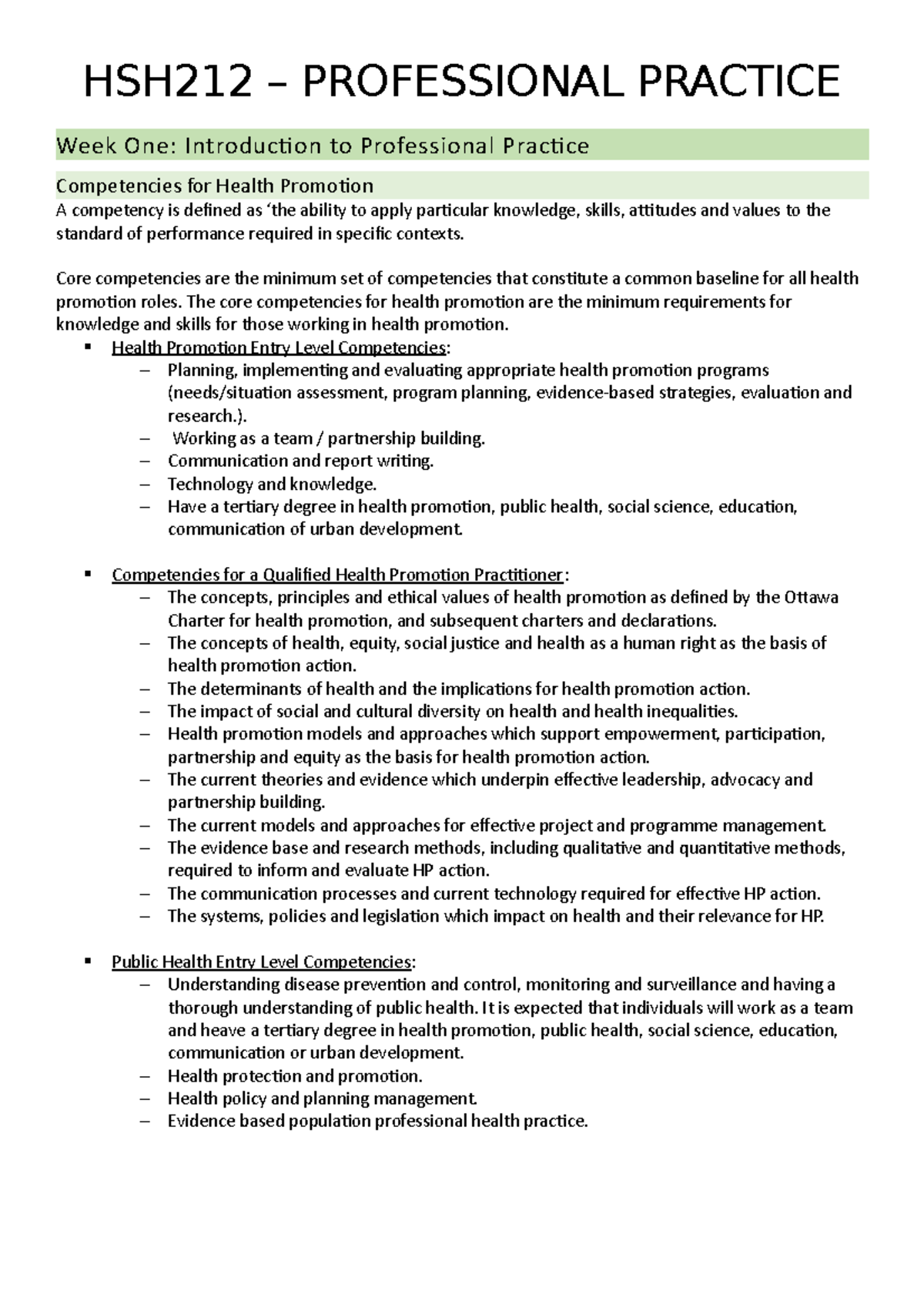 HSH212 Professional Practice Notes - HSH212 – PROFESSIONAL PRACTICE ...