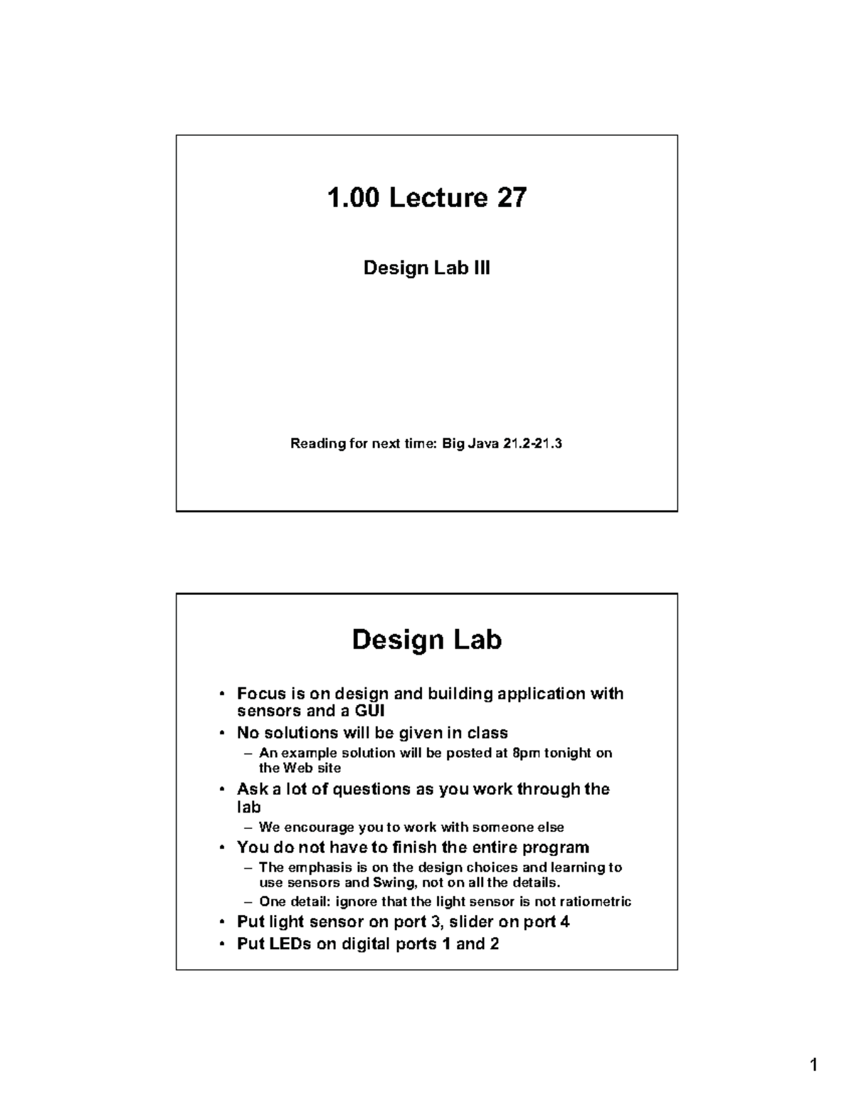 Design Lab III - Sensors (PDF) Lec 27 - 1 1 Lecture 27 Design Lab III ...