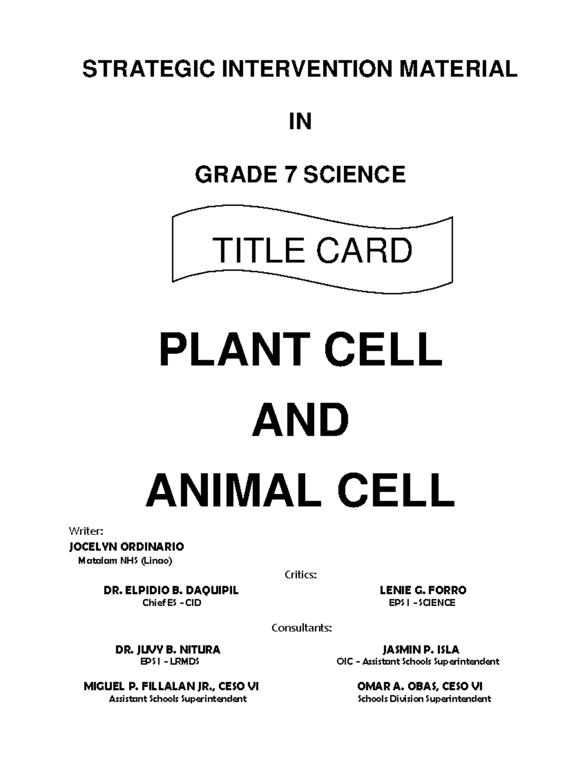 422428633 SIM 7 Plant Cell And Animal Cell STRATEGIC INTERVENTION 