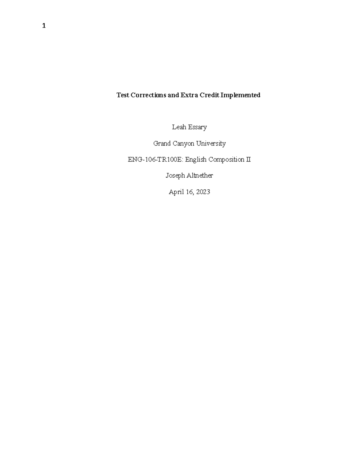 Proposal paper - essay - Test Corrections and Extra Credit Implemented ...