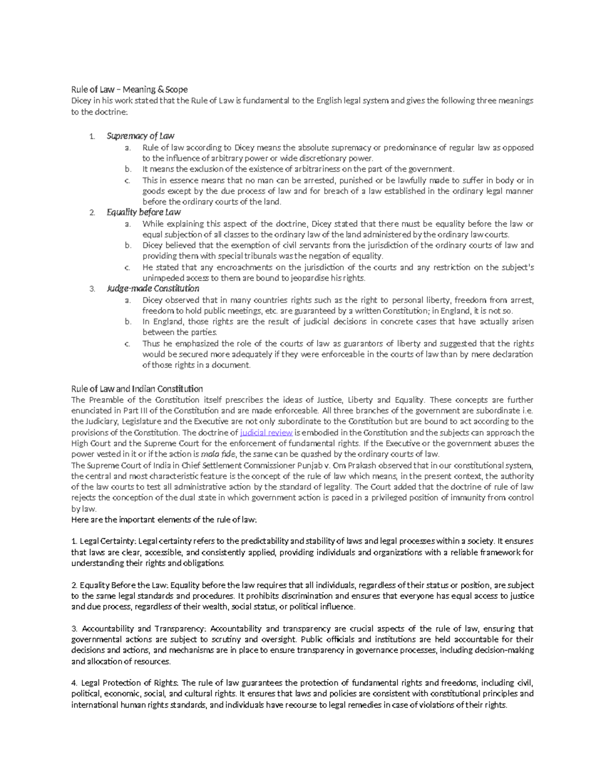 CC India uk france usa Rule of Law Meaning & Scope Dicey in his