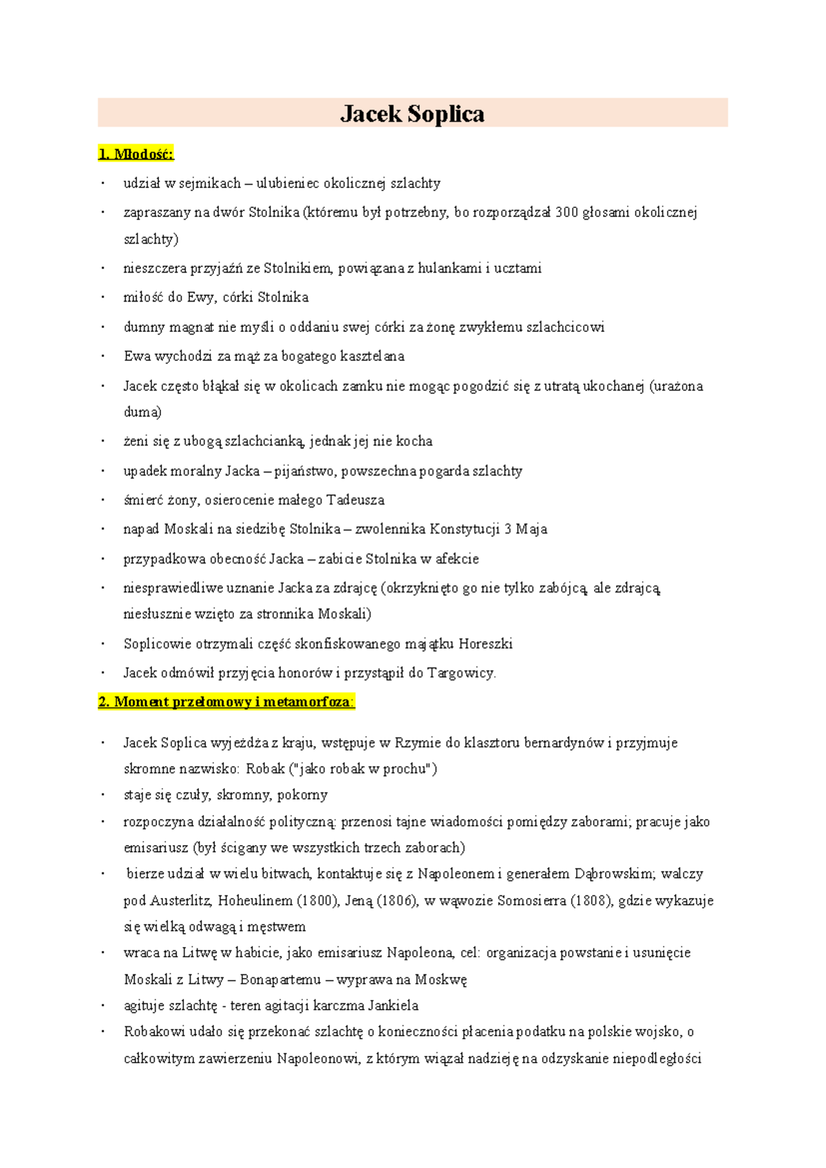 W Jakich Bitwach Brał Udział Jacek Soplica www.studocu.com