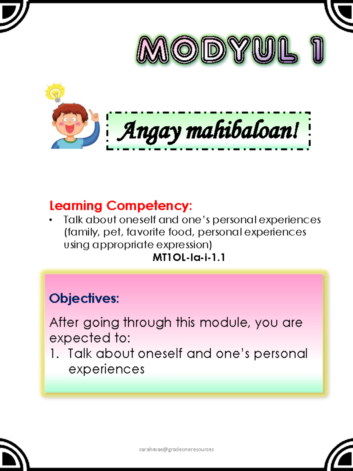 MTB Learning Module 1 Week 1 - Angay mahibaloan! ####### Learning ...