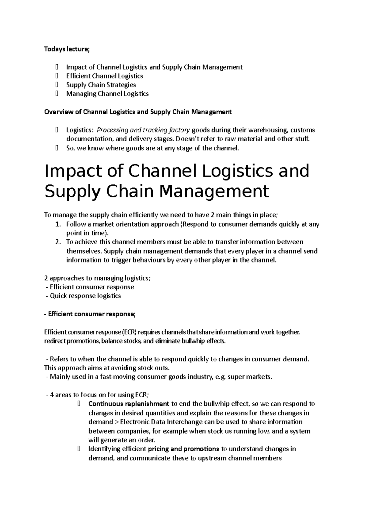Channel Logistics and Supply Chain Management - Doesn’t refer to raw ...