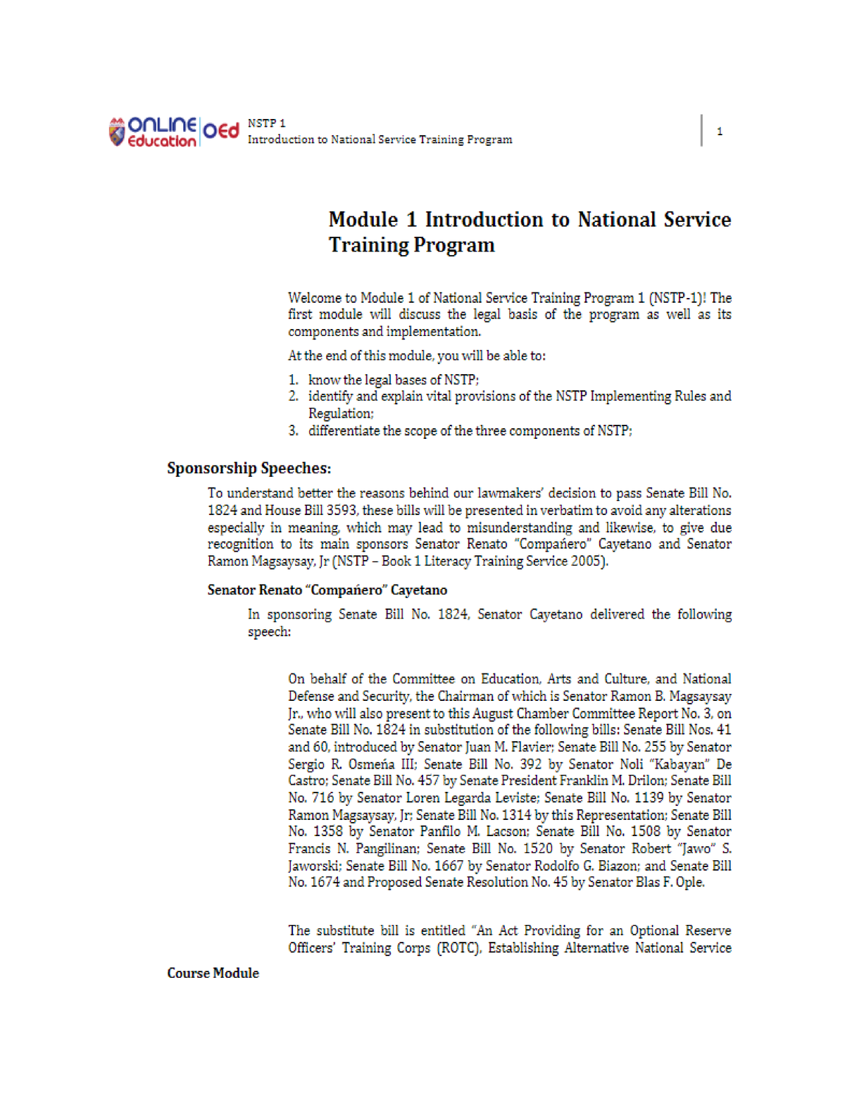 1 - Lesson 1 Page 1 - National Service Training Program - Studocu