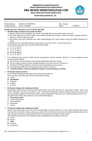 Soal PAT B.INDO Kelas XI K13 (Websiteedukasi - DINAS PENDIDIKAN DAN ...