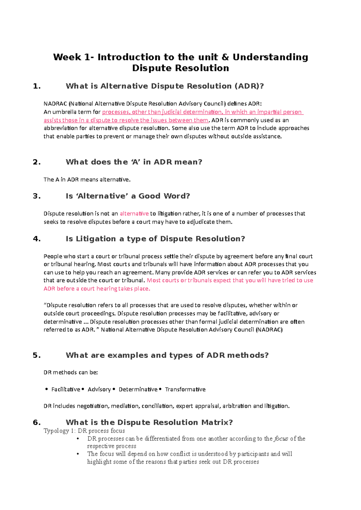 Weekly Questions - Quiz - Week 1- Introduction to the unit ...