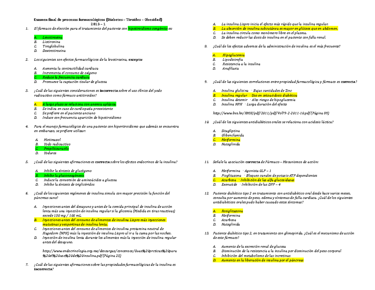 Preguntas Y Respuestas A Examen De Farmacológicos