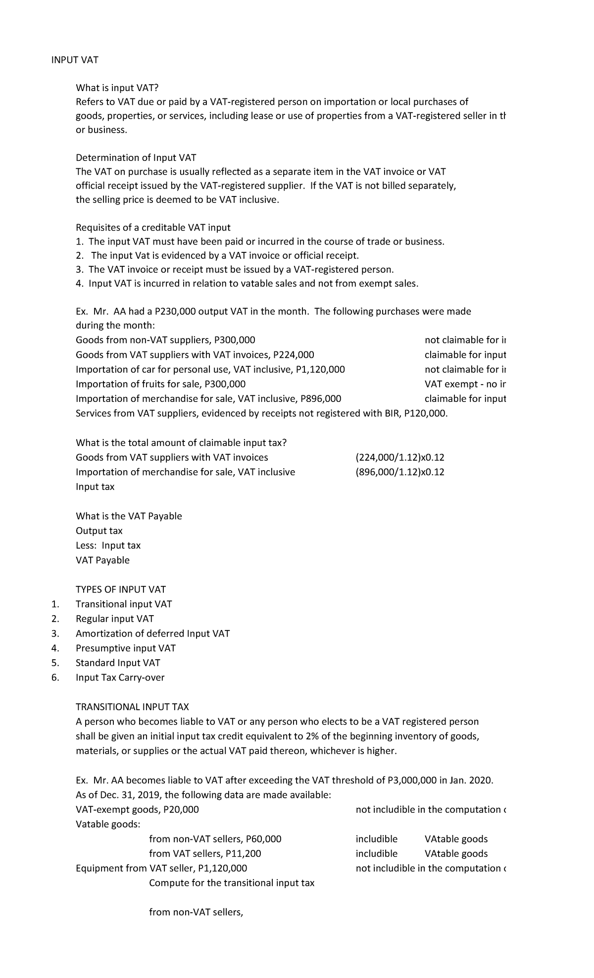 Input VAT - Notes on Business and Transfer Taxation - INPUT VAT What is ...