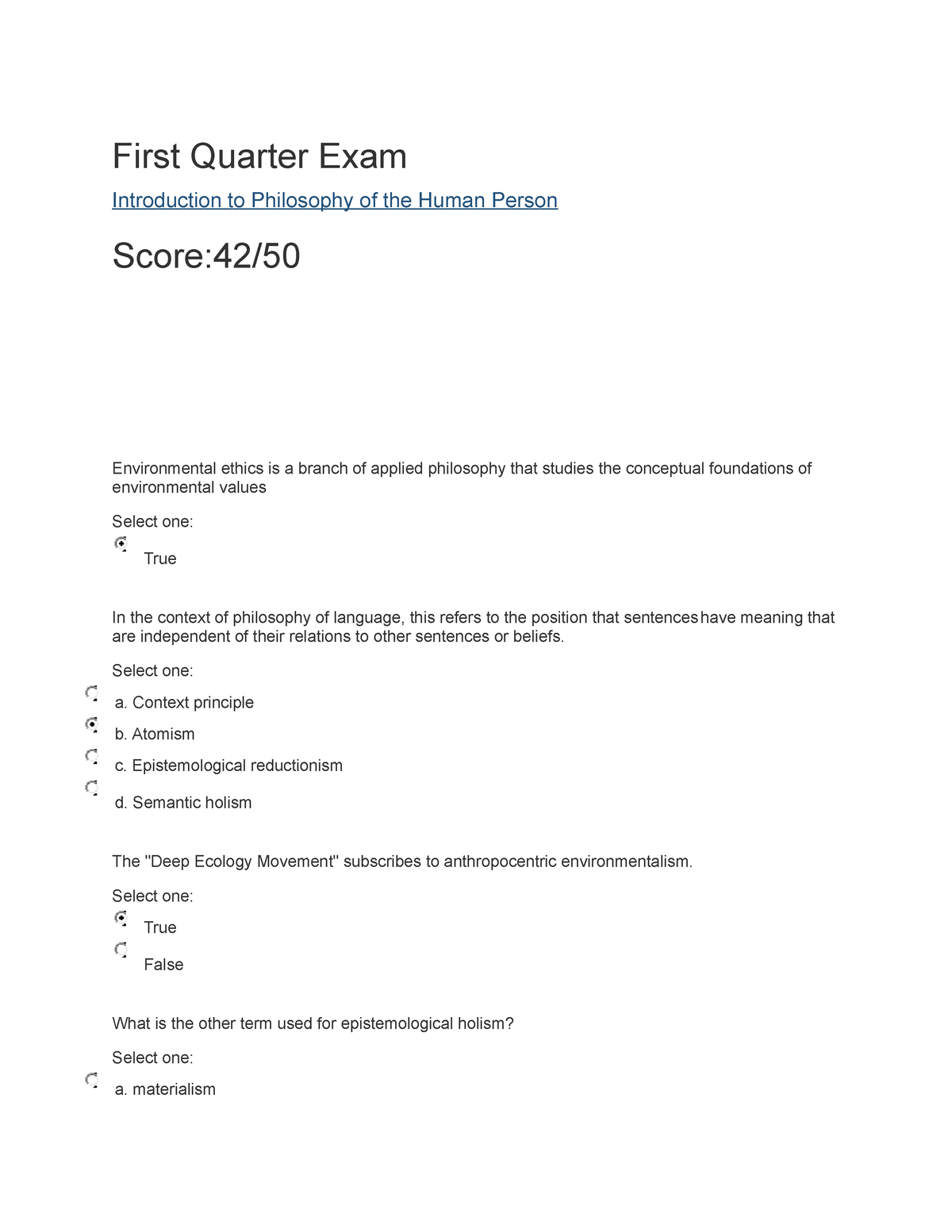 First Quarter Exam Philosopy Grade 11 First Quarter Exam Introduction To Philosophy Of The 5491