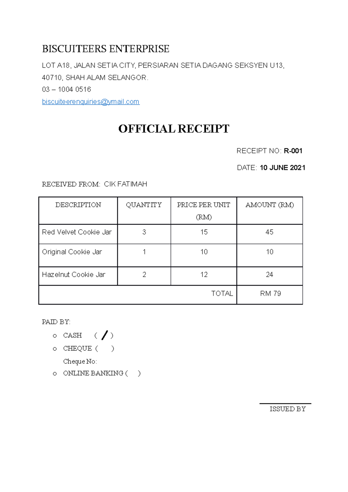 Official recept - OR EXAMPLE - LOT A18, JALAN SETIA CITY, PERSIARAN ...