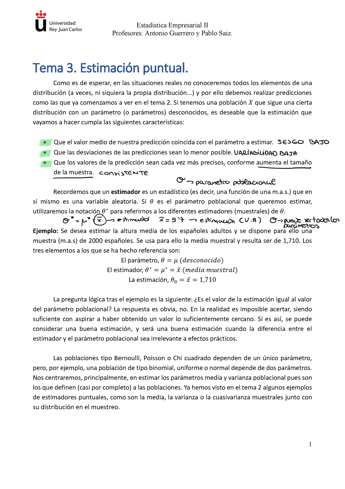 Tema 3. Estimaci Ã³n Puntual - Profesores: Antonio Guerrero Y Pablo ...