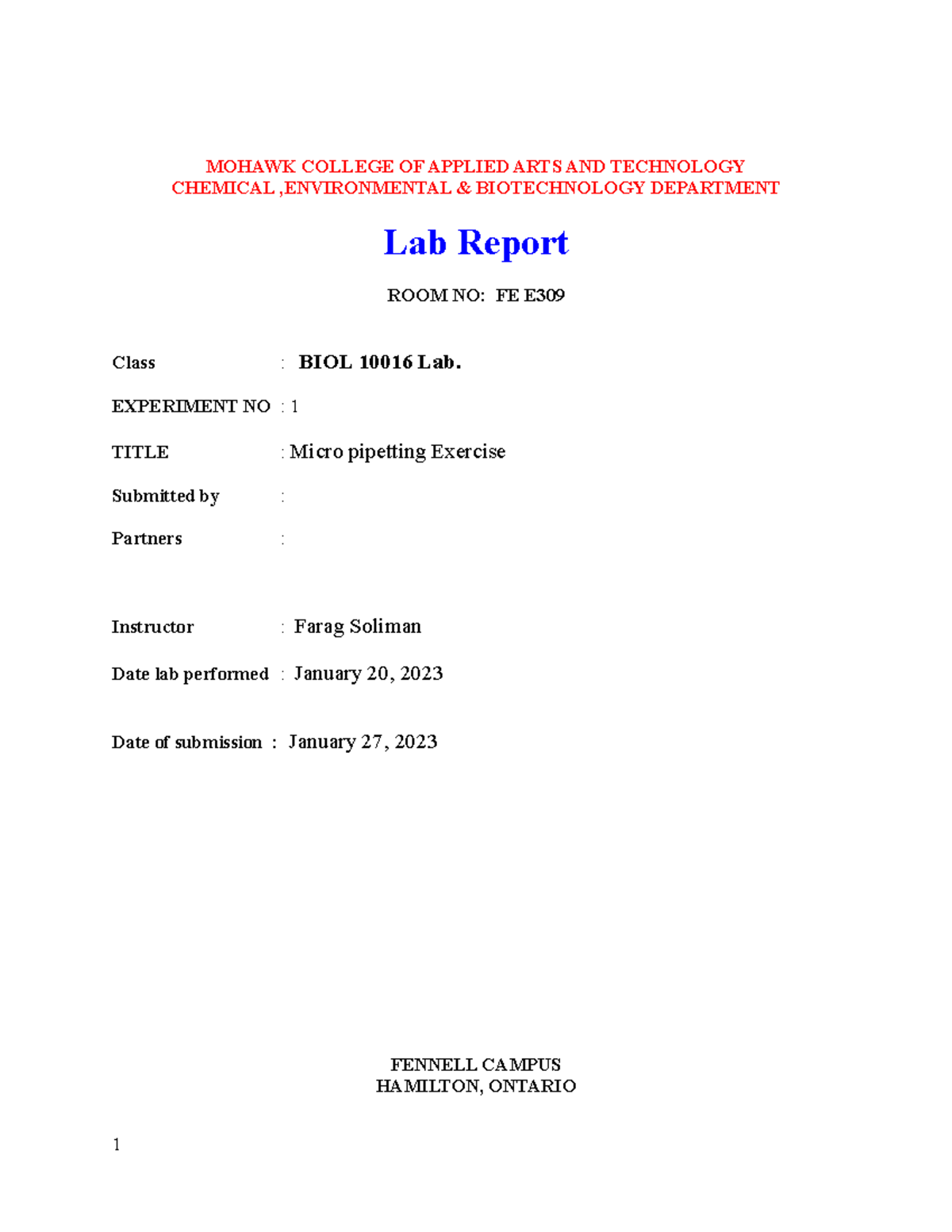 BIOL 10016 Biotechnology Lab Experiment 1 Micro Pipette Excercise ...