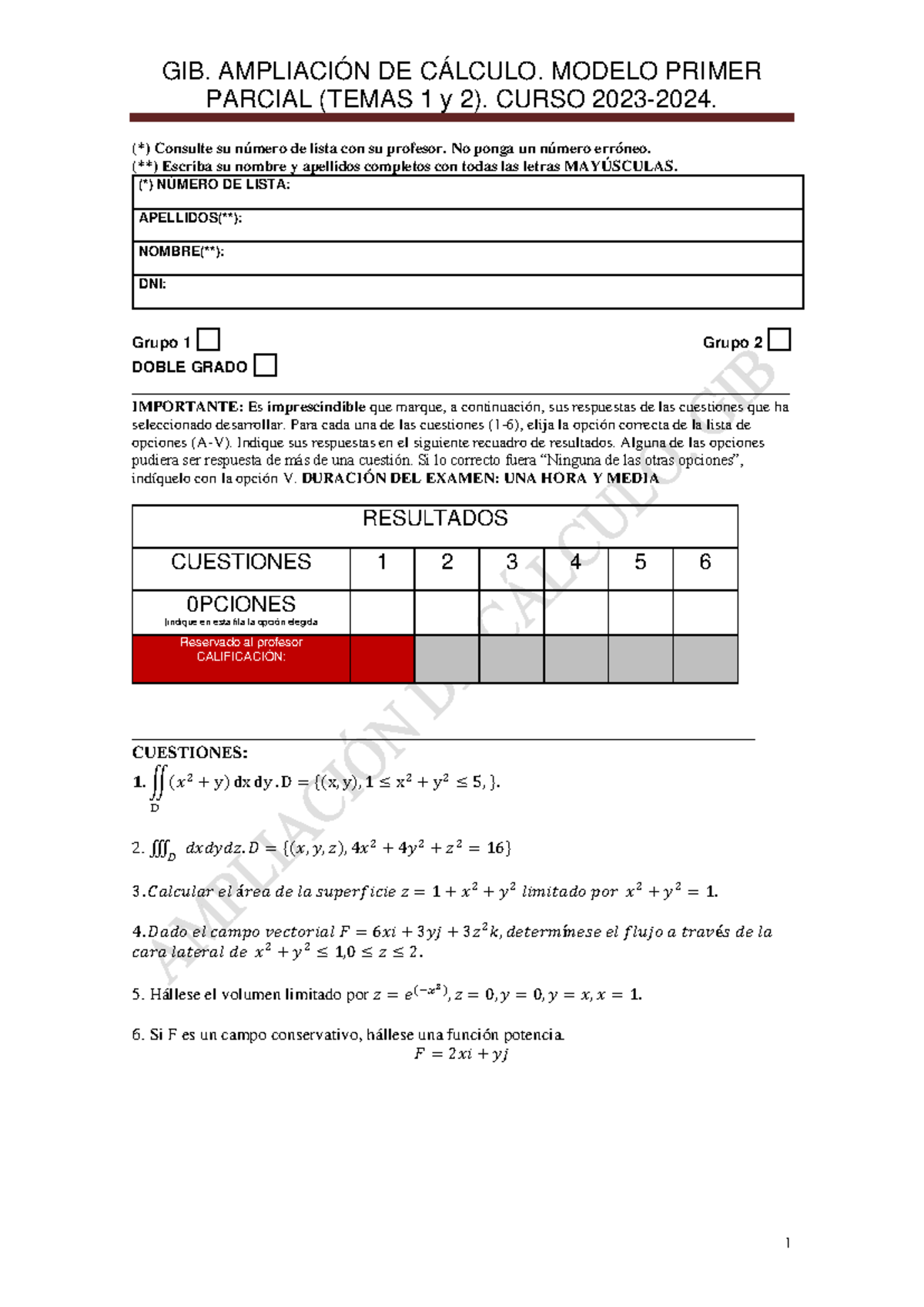 Desarrollo Modelo Examen AmpliacióN DE CÁ Lculo Primer Parcial GIB ...