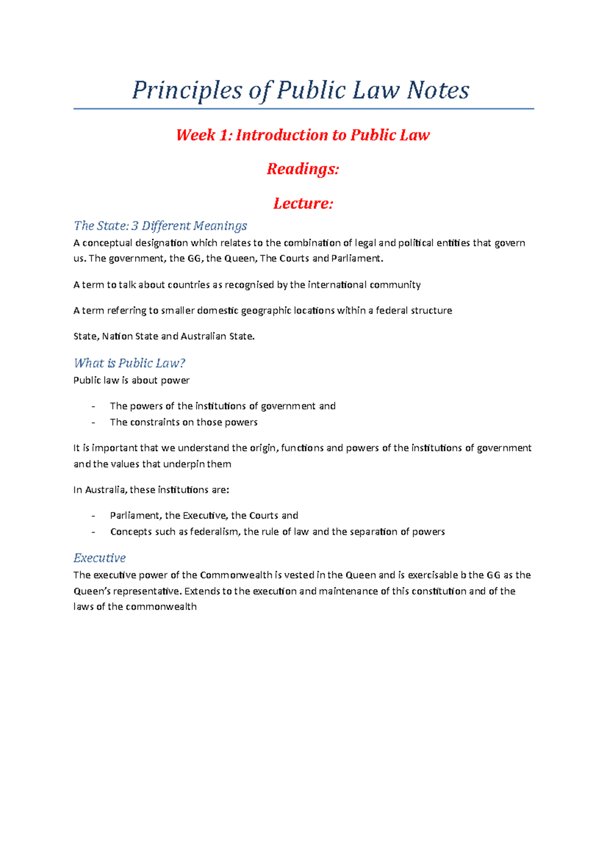 PPL Notes - the good stuff - Principles of Public Law Notes Week 1 ...
