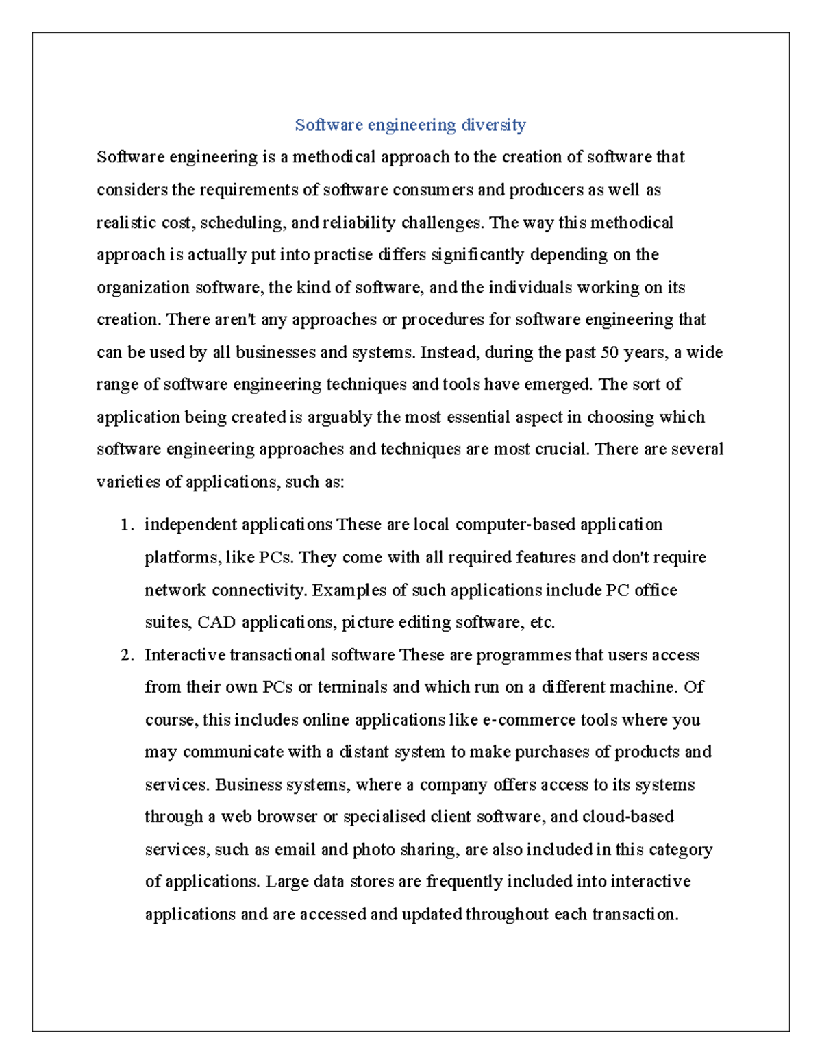 Software engineering diversity Software engineering diversity