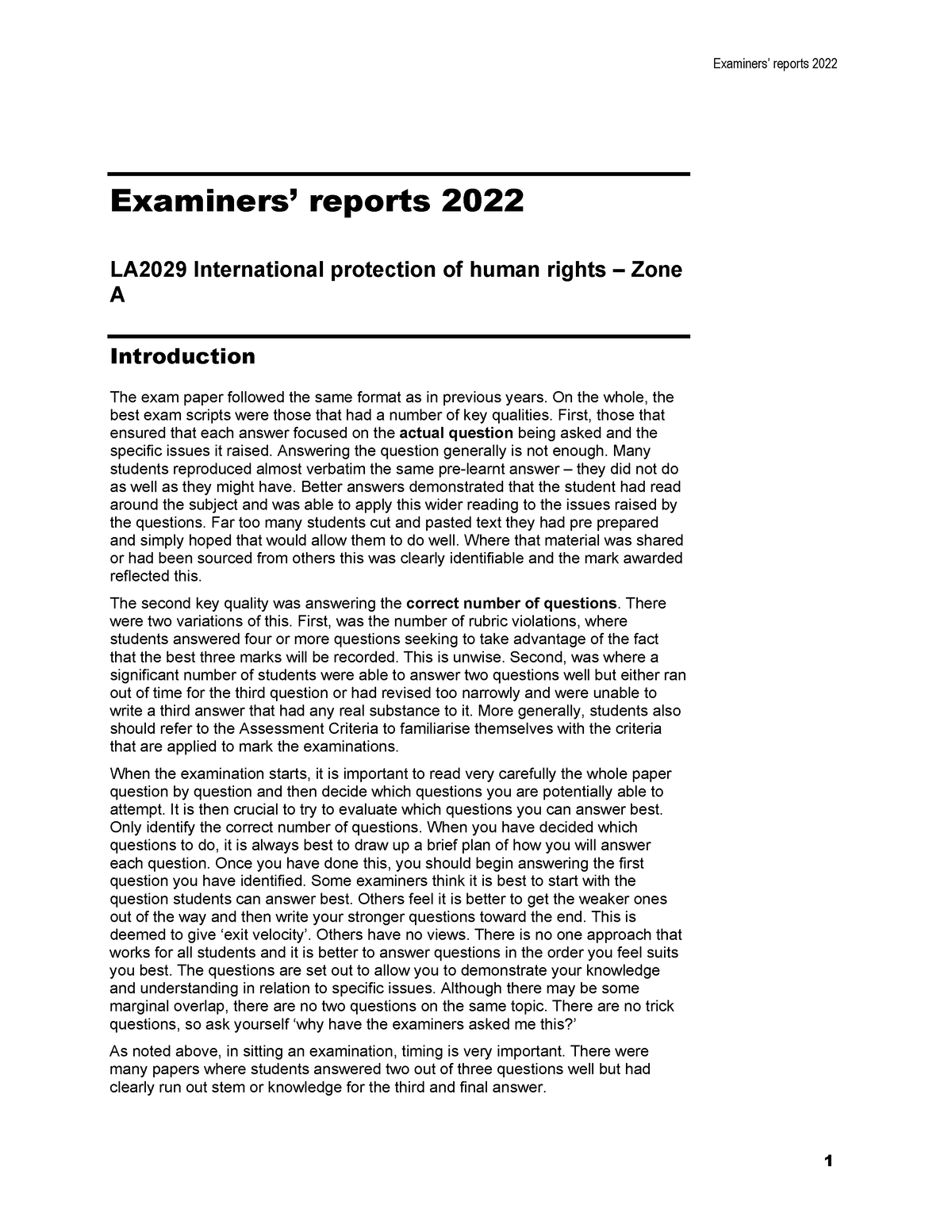 IPHR Report 2022 A - Past Paper Question - Examiners’ Reports 2022 ...