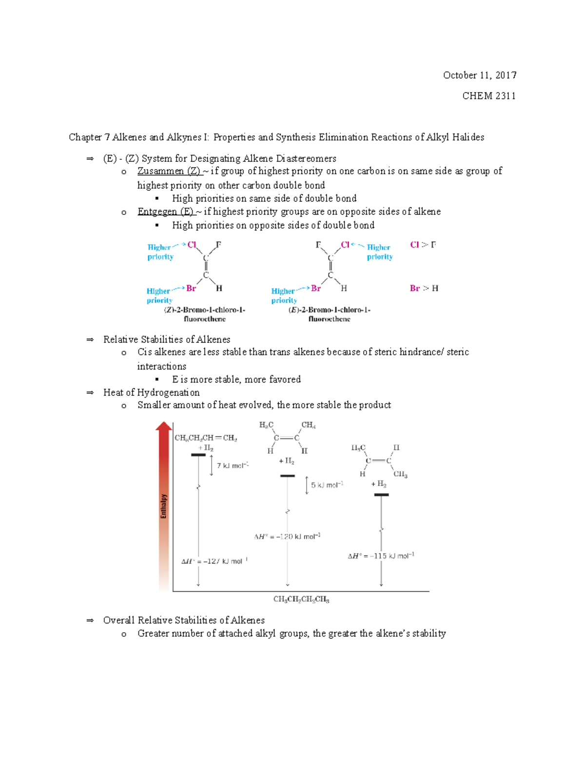 Chapter 7 Lecture Notes (10 - October 11, 2017 CHEM 2311 Chapter 7 ...