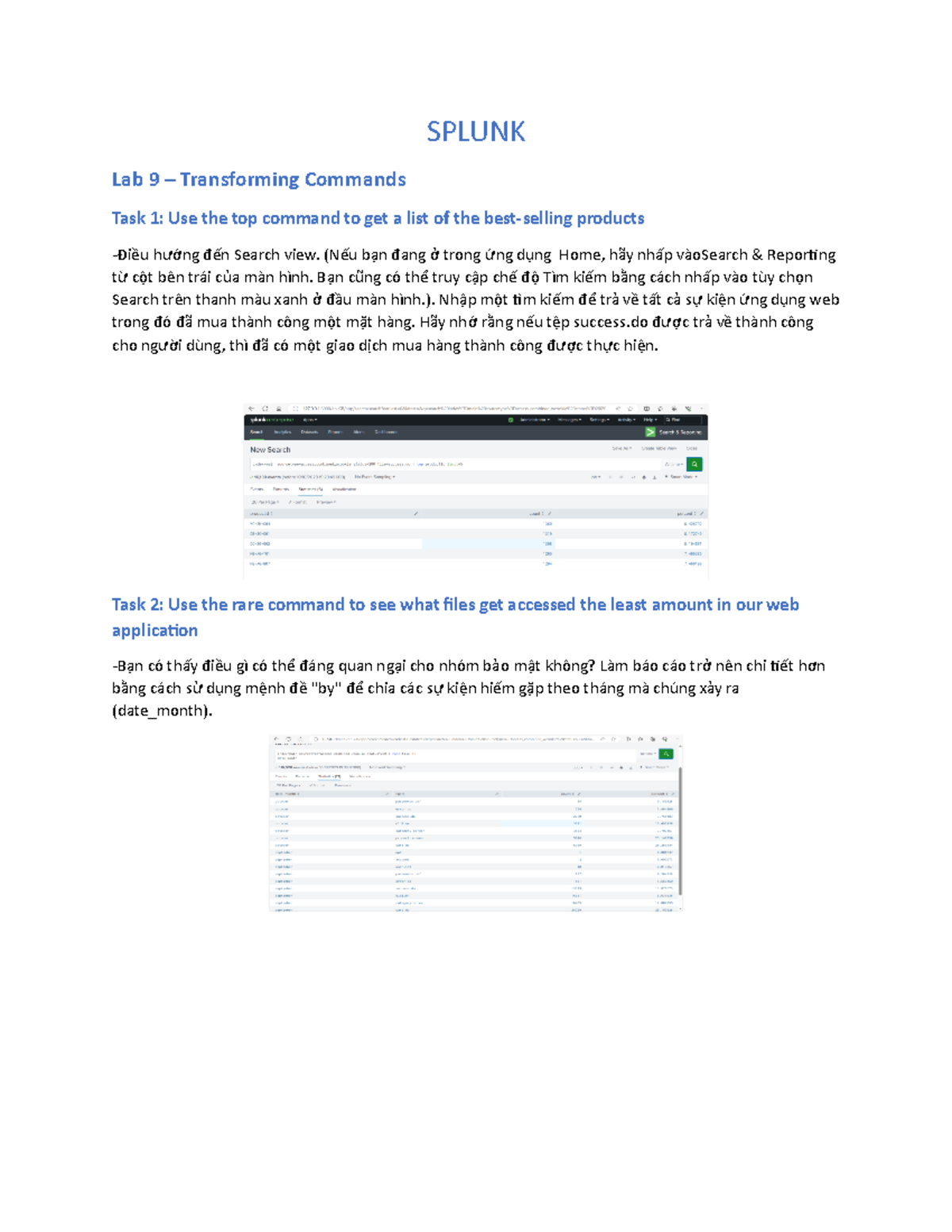 Lab Week 5 SPLUNK Lab 9 Transforming Commands Task 1 Use the top
