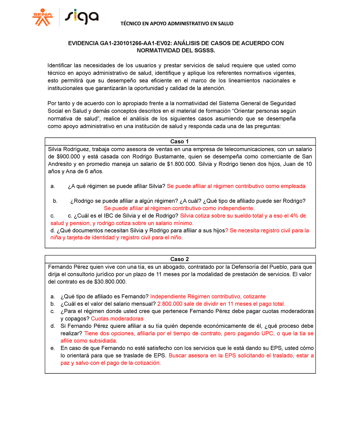 Evidencia Análisis DE Casos DE Acuerdo CON Normatividad - TÉCNICO EN ...