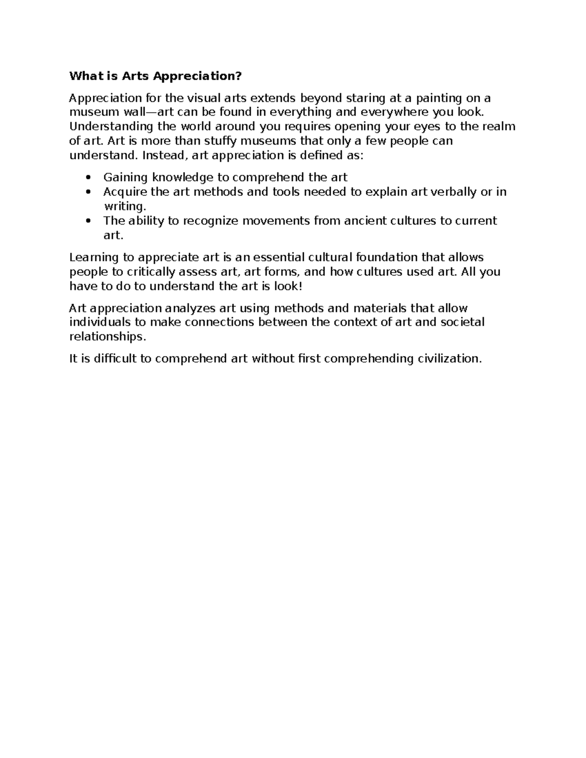 Arts Appreciation - What is Arts Appreciation? Appreciation for the ...