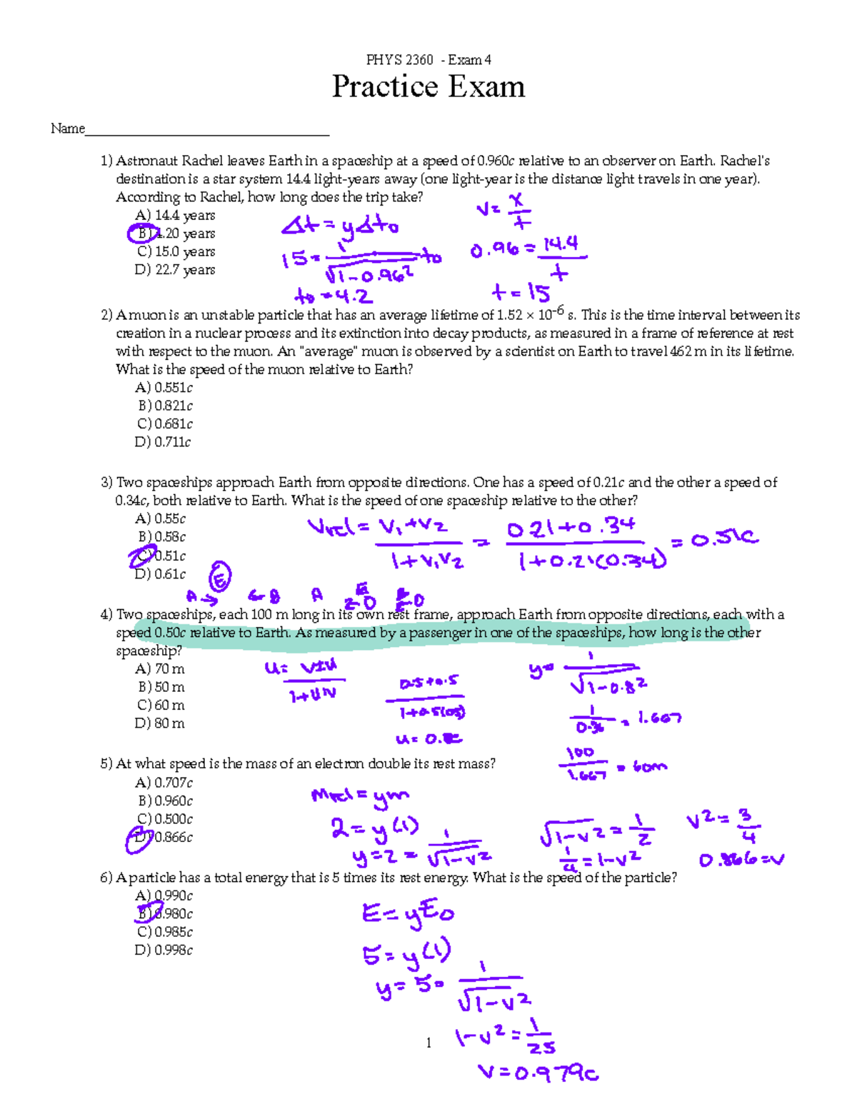 Practice+Exam+4 - Tegegegdhebbwbwbh - PHYS 2360 - Exam 4 Practice Exam ...