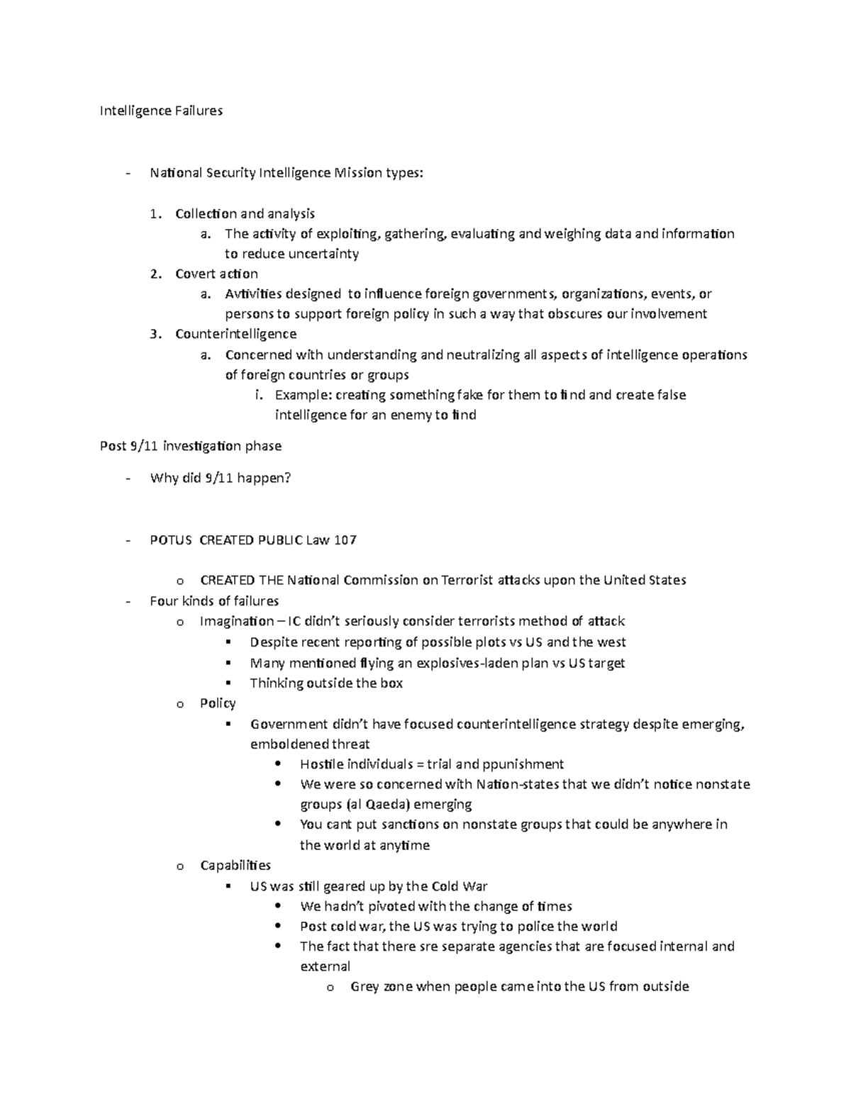 Intelligence Failures Intelligence Failures National Security