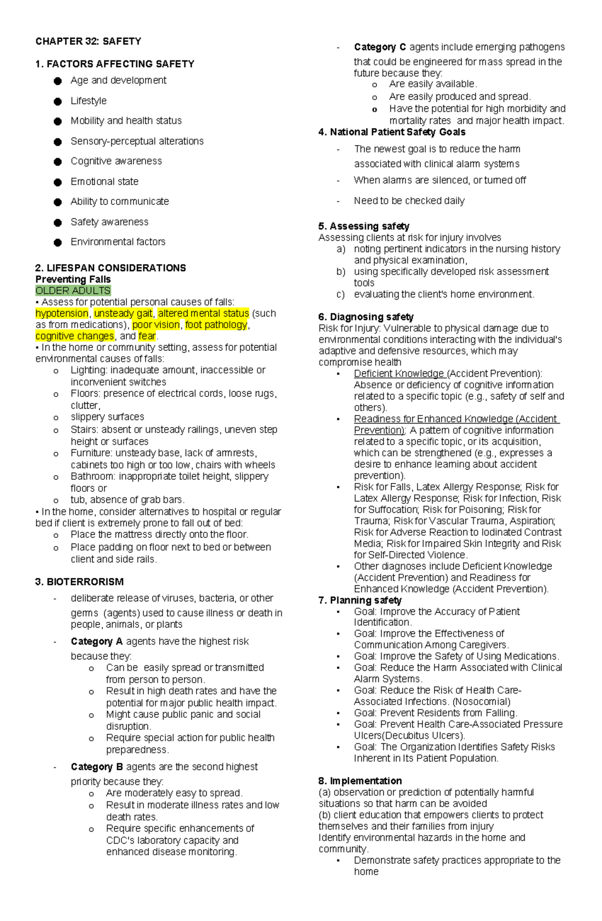 Chapter-32- Safety - Nursing Notes - CHAPTER 32: SAFETY 1. FACTORS ...