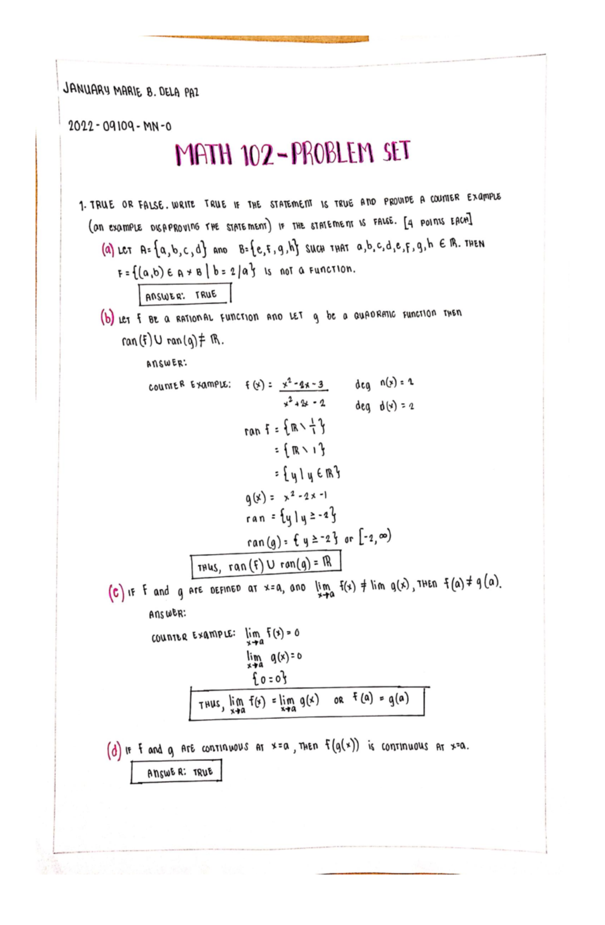 DELA PAZ - math102 - Calculus - Studocu
