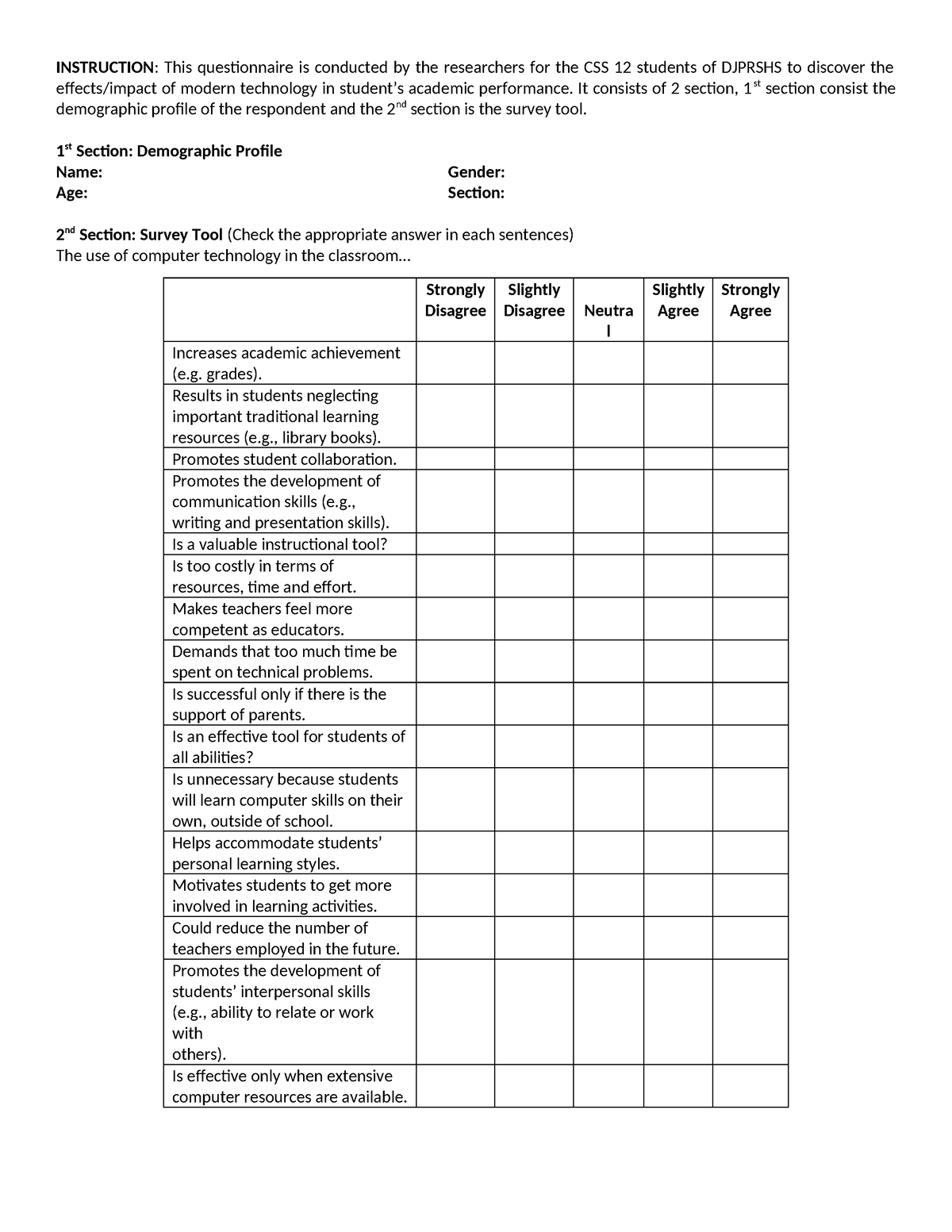 437850079-Questionnaire - effects/impact of modern technology in ...