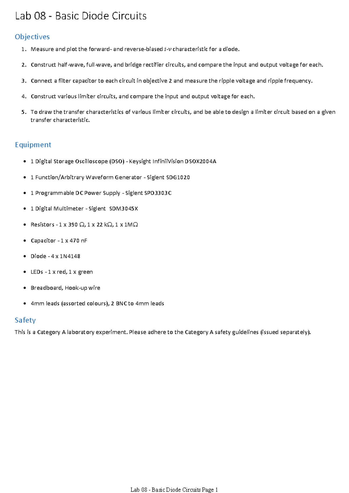 Lab 08 - Basic Diode Circuits answer - Measure and plot the forward ...