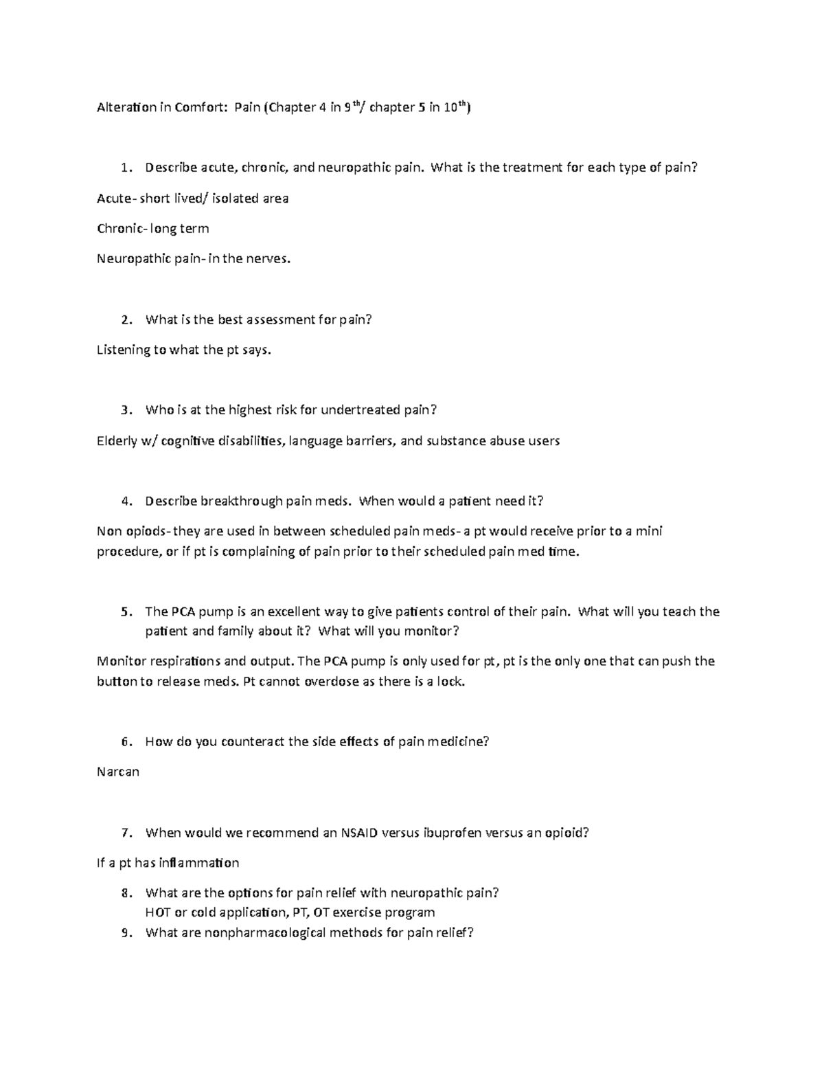 Chap 5 pain review questions - Alteration in Comfort: Pain (Chapter 4 ...