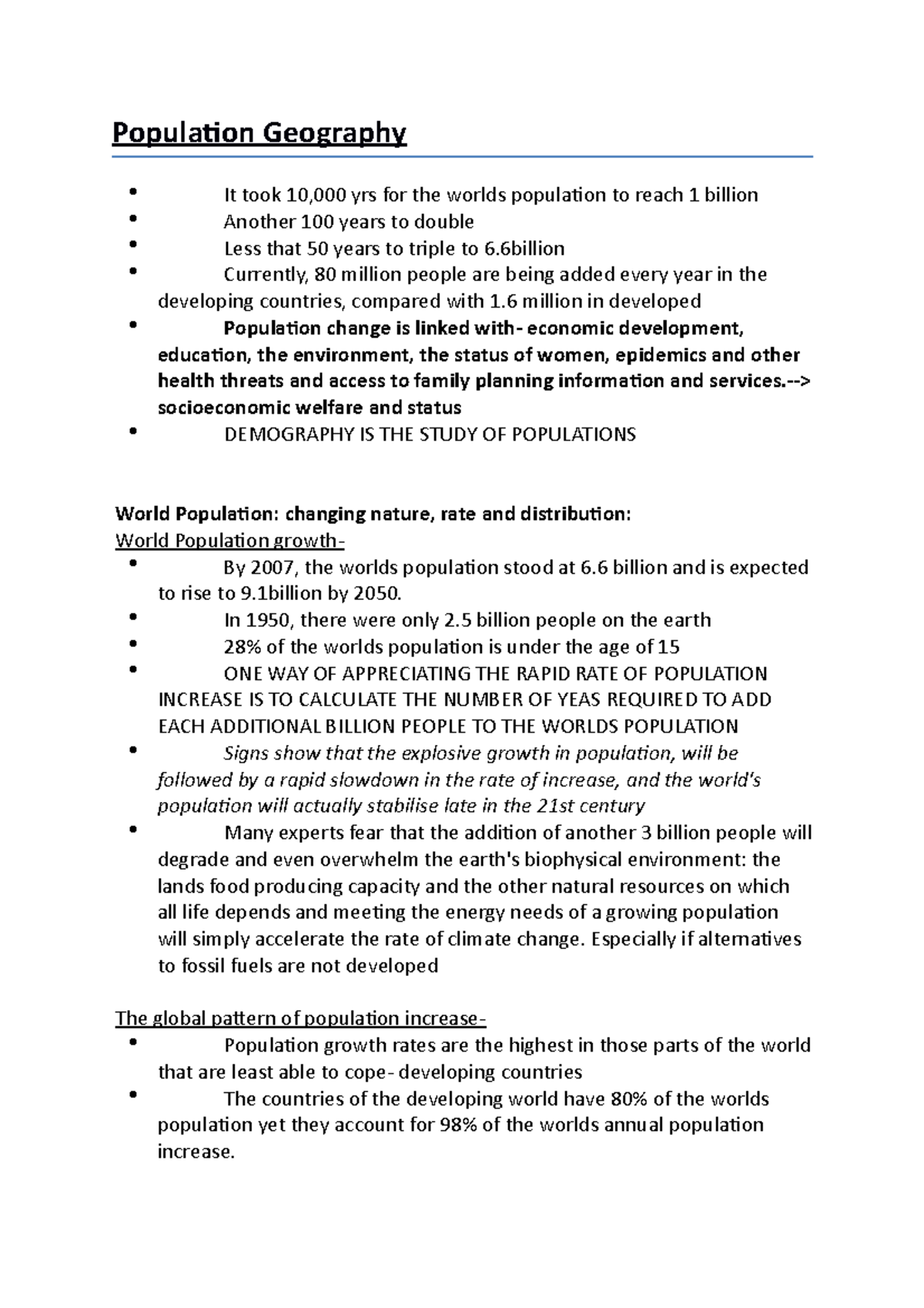 Population Geography > socioeconomic welfare and status DEMOGRAPHY IS THE STUDY OF Studocu