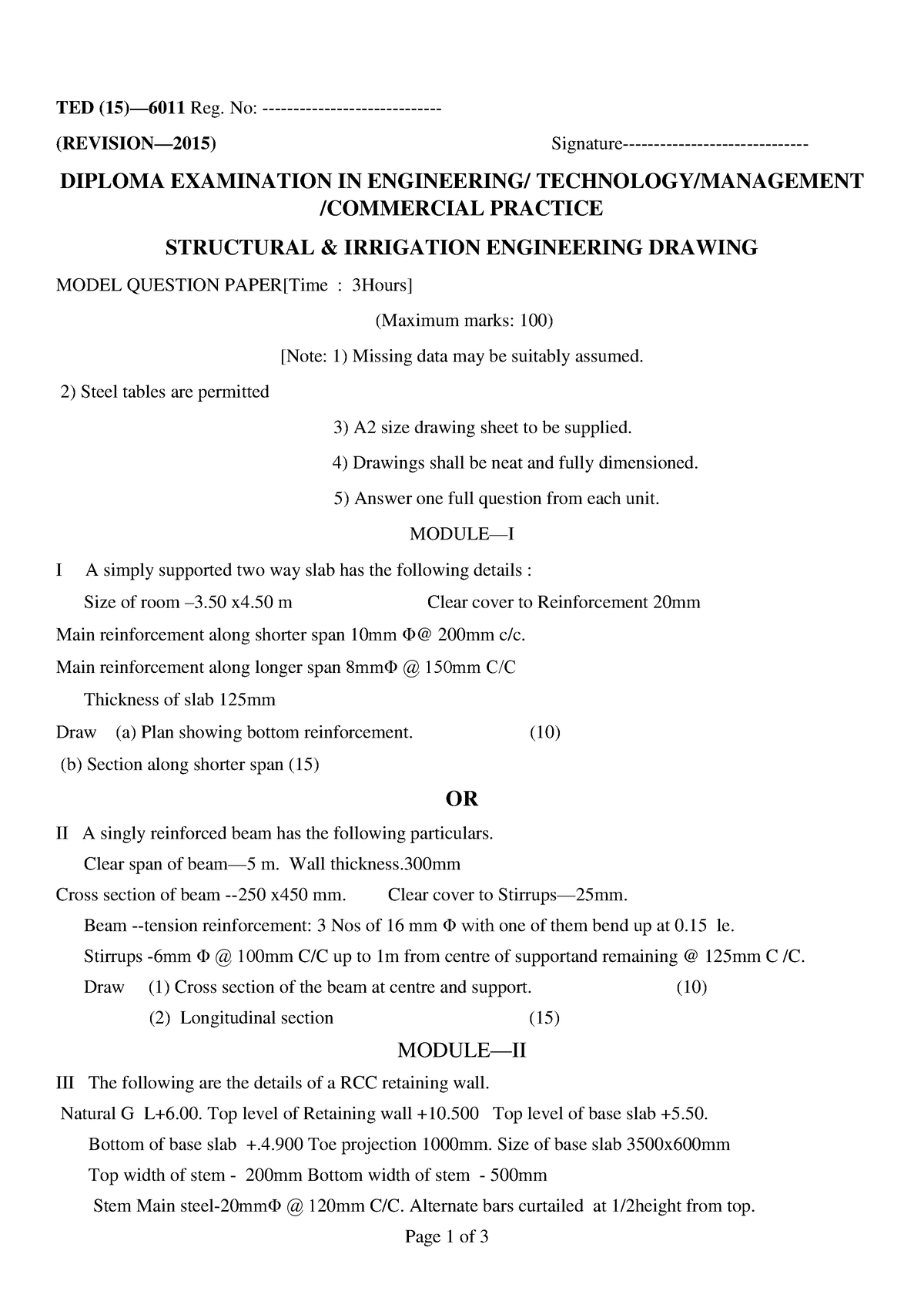 CE S6 6011 - Questions - TED (15)—6011 Reg. No: - (REVISION—2015 ...