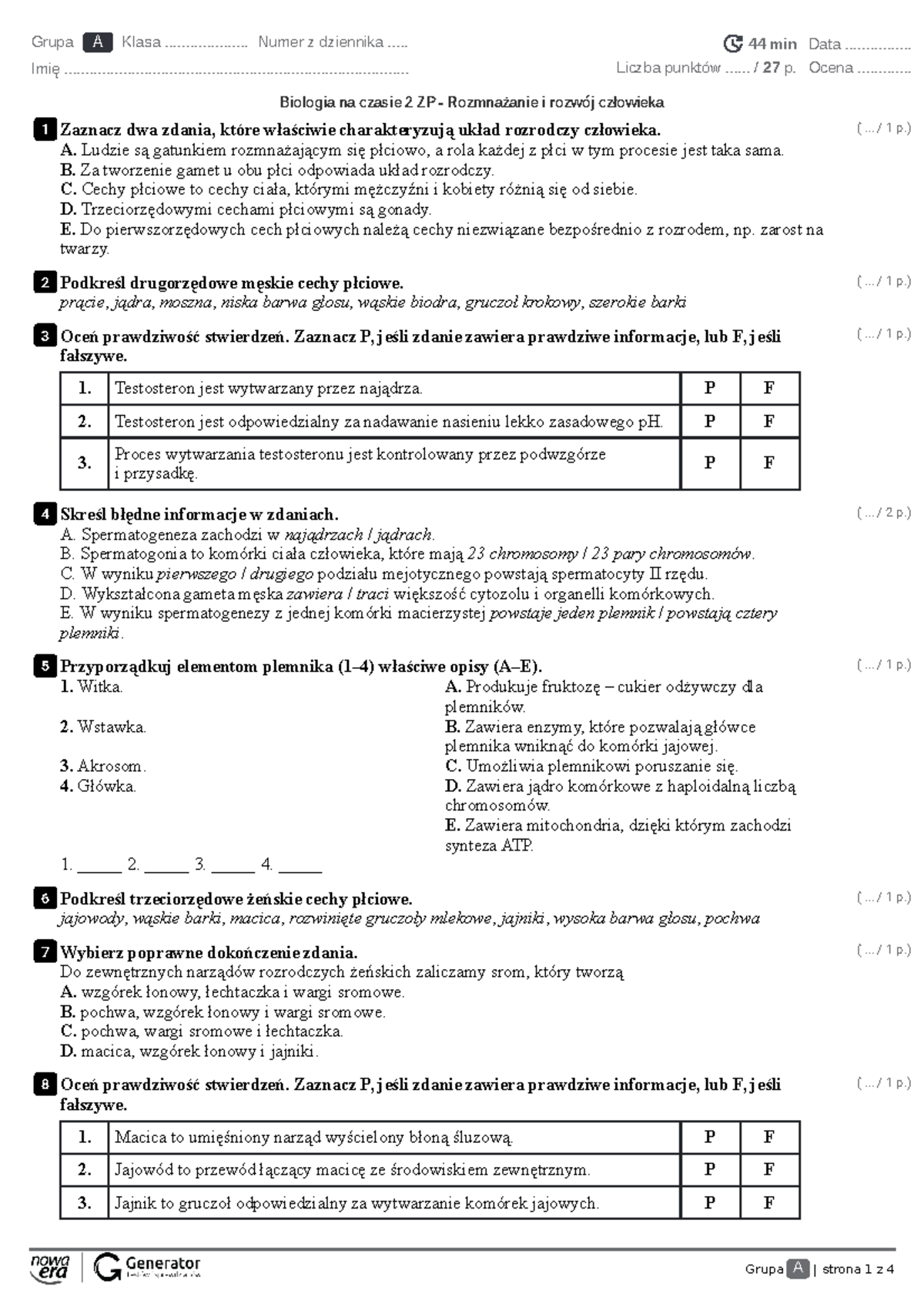 Rozmnażanie I Rozwój Człowieka Sprawdzian Rozszerzenie Nowa Era www.studocu.com