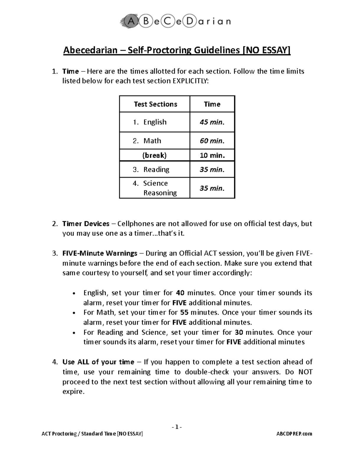 ACT Standard Proctoring [NO Essay] 1 ACT Proctoring / Standard Time
