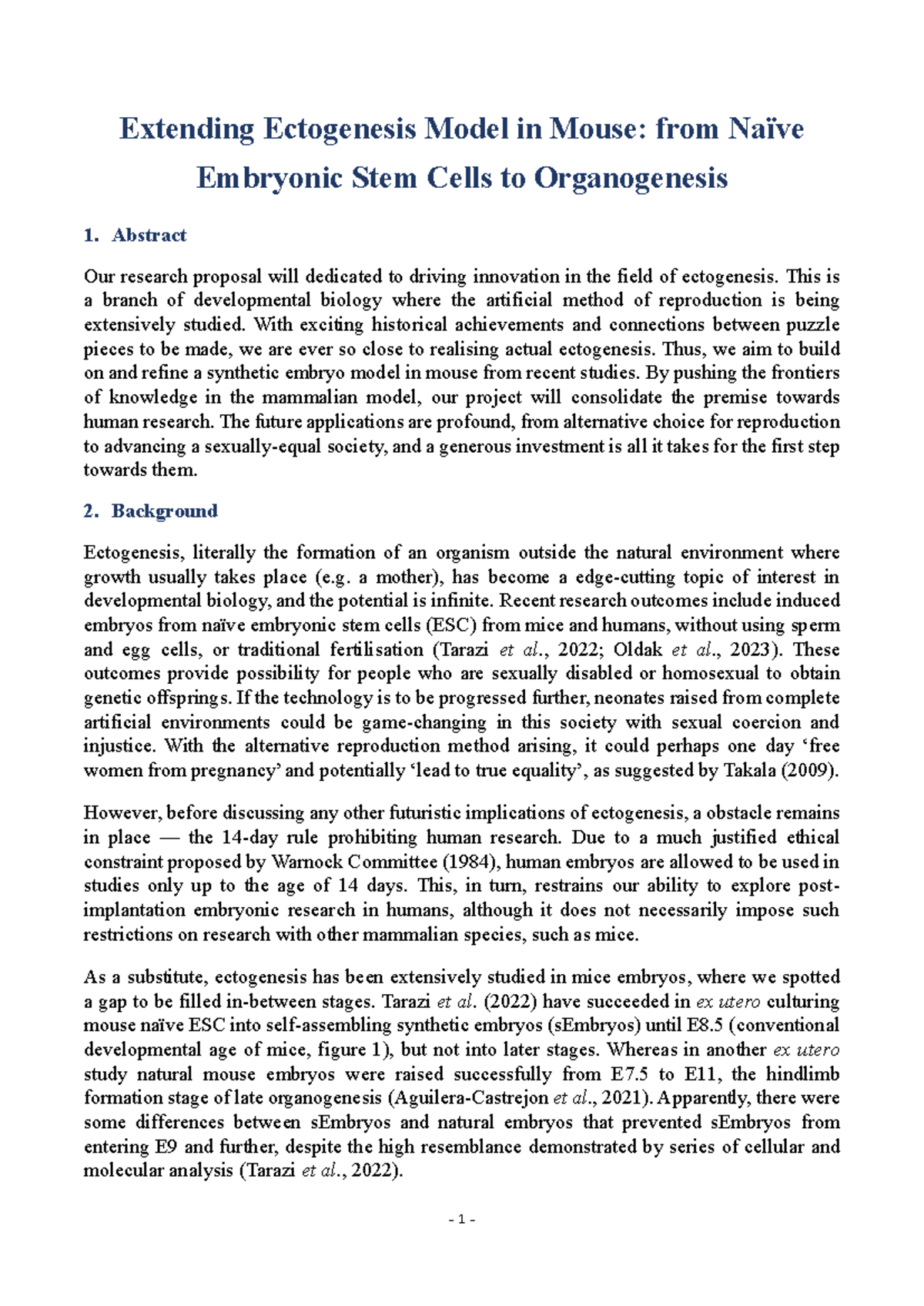 CTDB grant proposal - Extending Ectogenesis Model in Mouse: from Naïve ...