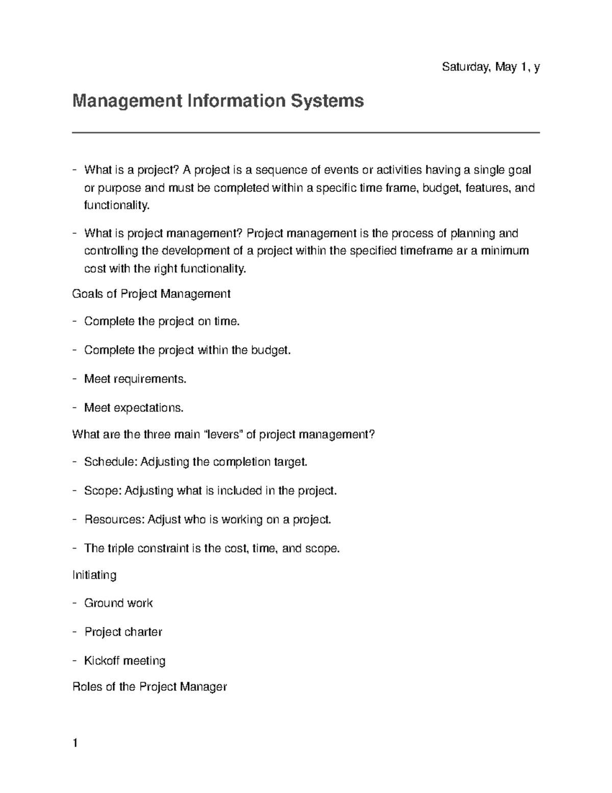 Notes #10 for MIS 250 - Monday, August 26, y Management Information ...