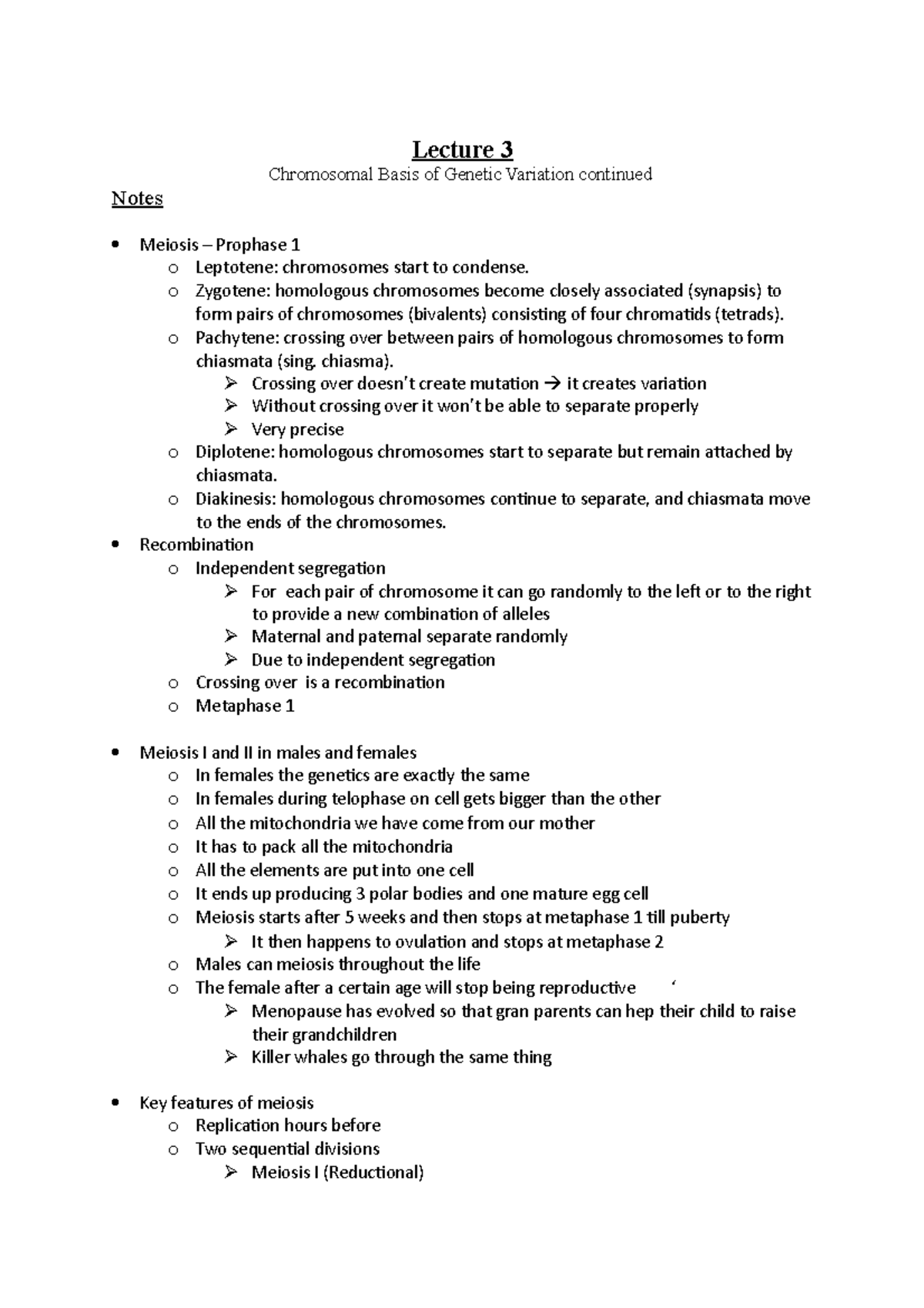 Basic Concepts 3 - Notes - Lecture 3 Chromosomal Basis of Genetic ...