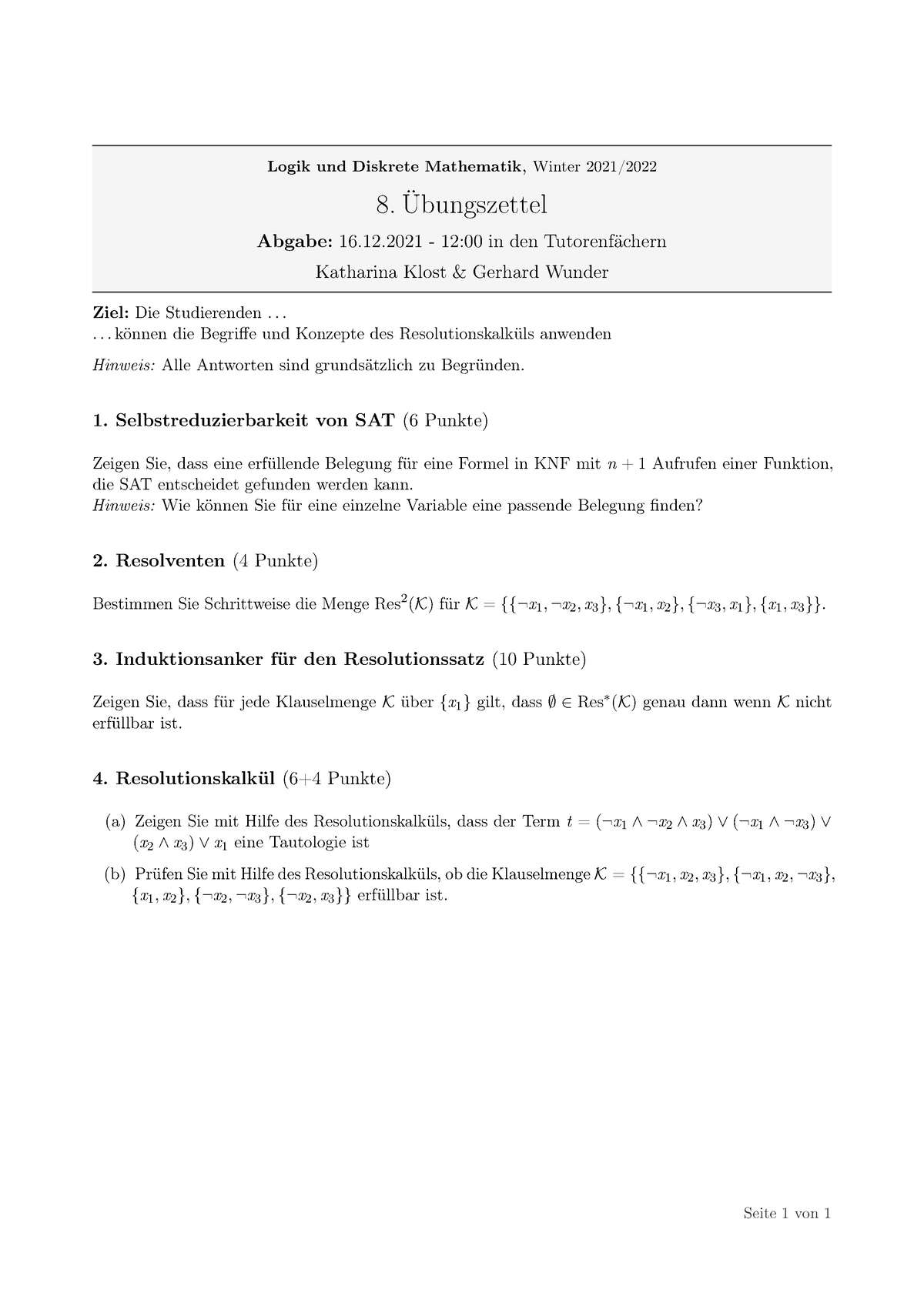 Übungszettel 08 2021 - 2022 Wintersemester - Logik Und Diskrete ...