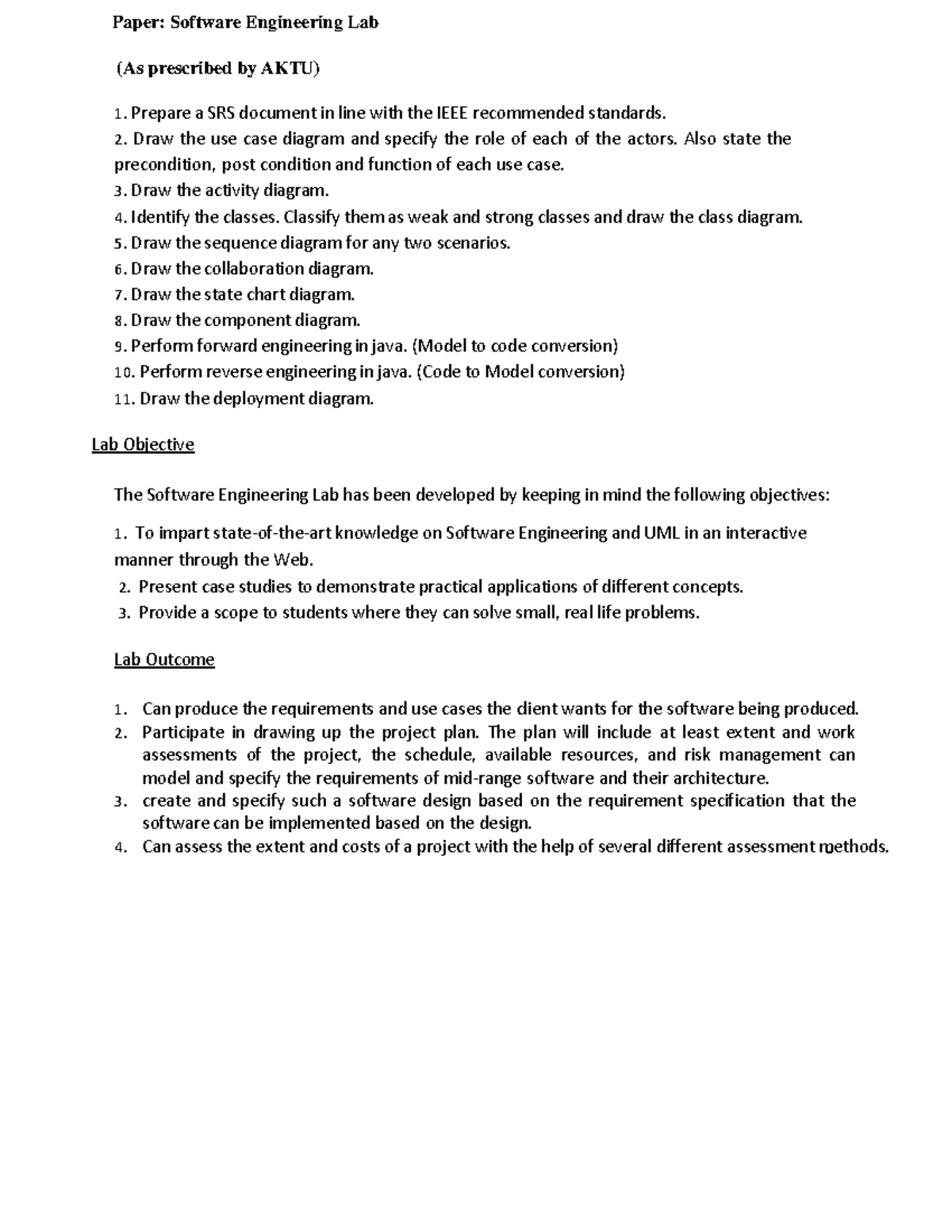 1ST EXP - Paper: Software Engineering Lab (As prescribed by AKTU ...