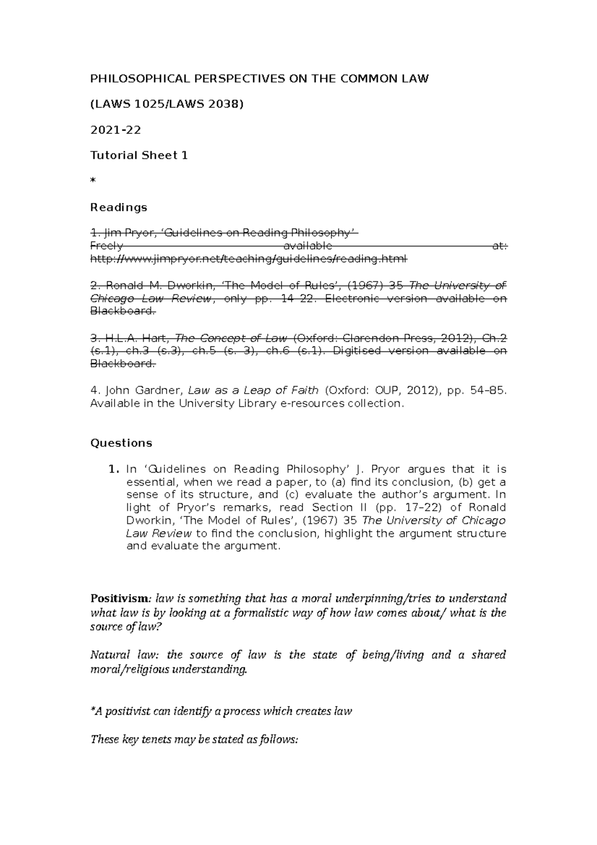 2022 Tutorial 1 PPCL - PHILOSOPHICAL PERSPECTIVES ON THE COMMON LAW ...
