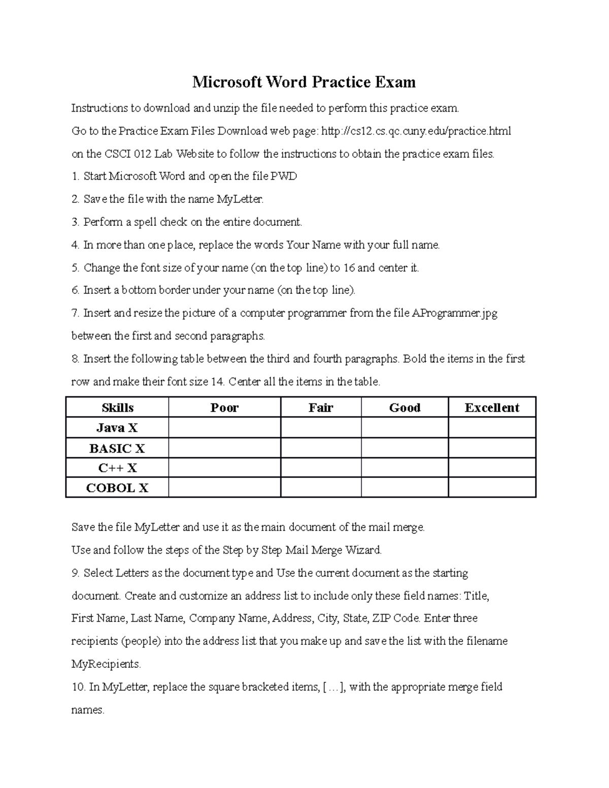 Microsoft Word Practice Exam - Microsoft Word Practice Exam ...