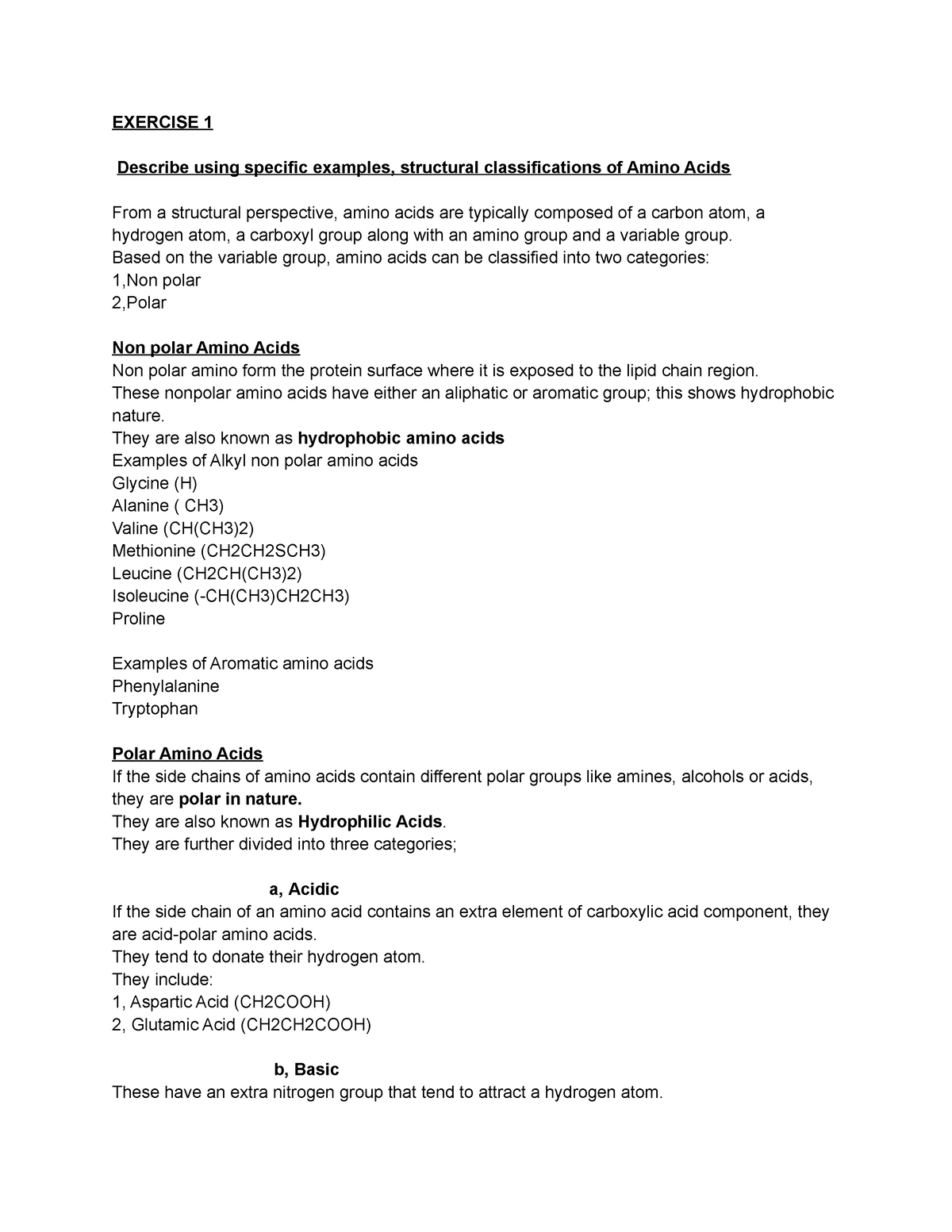 Biochemistry 2 Assignment - EXERCISE 1 Describe Using Specific Examples ...