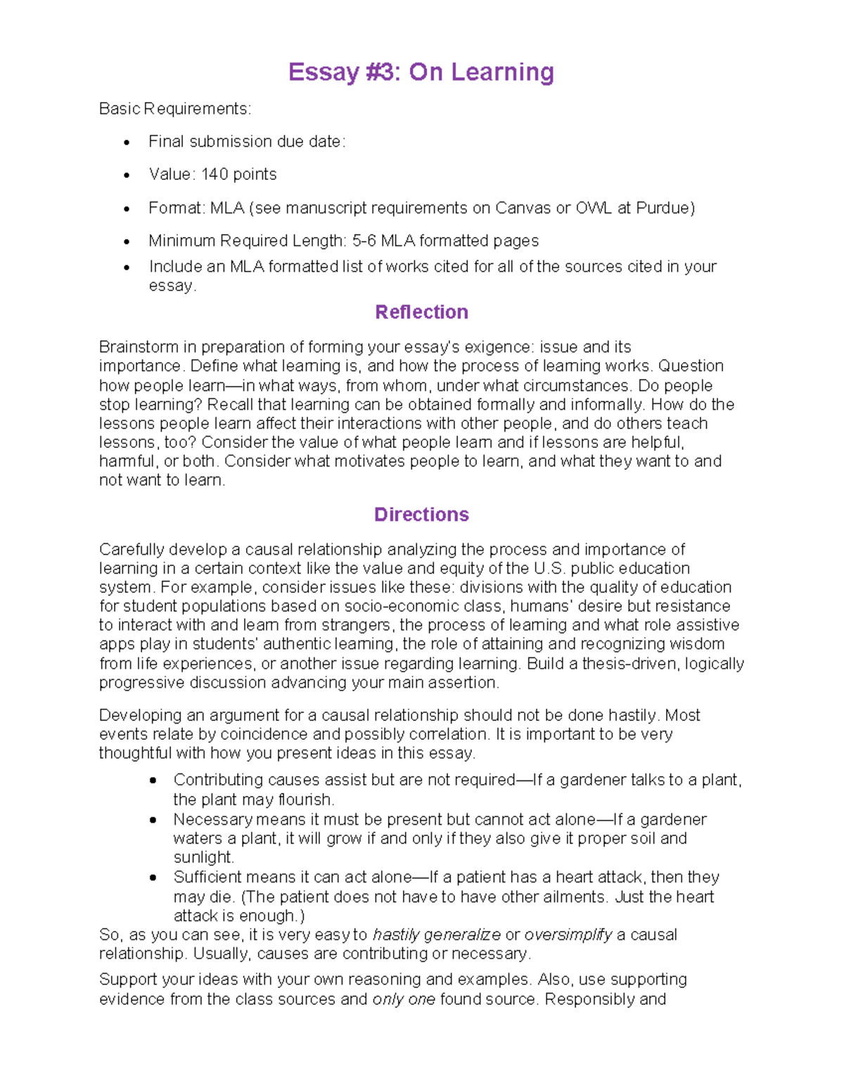 Essay 3 prompt - Essay #3: On Learning Basic Requirements: - Final ...